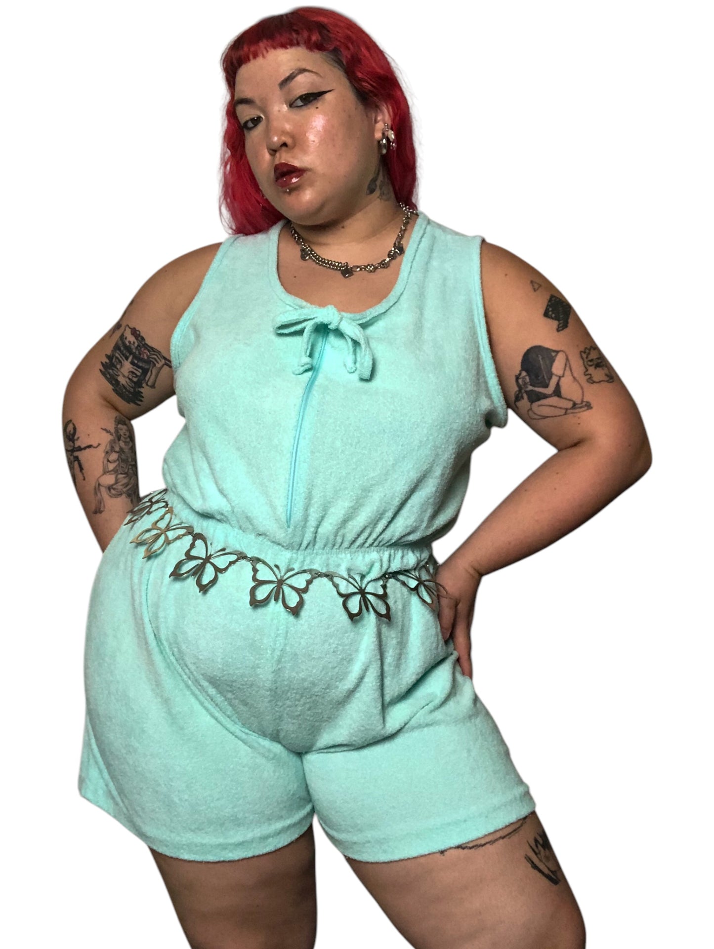 80’s Linda Aqua Blue Terrycloth Romper (3X)