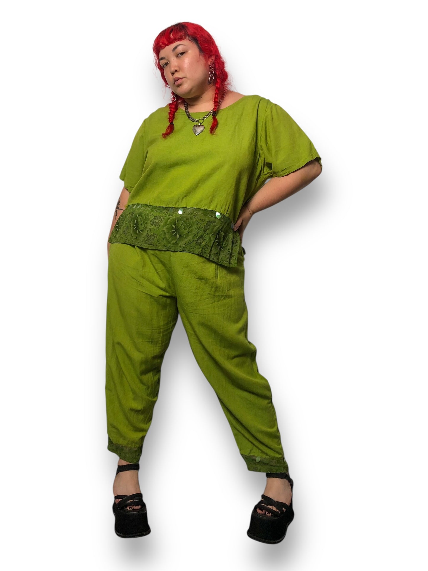 90’s/Y2K Mlle Gabrielle Olive Green 2-Piece Set (3X)