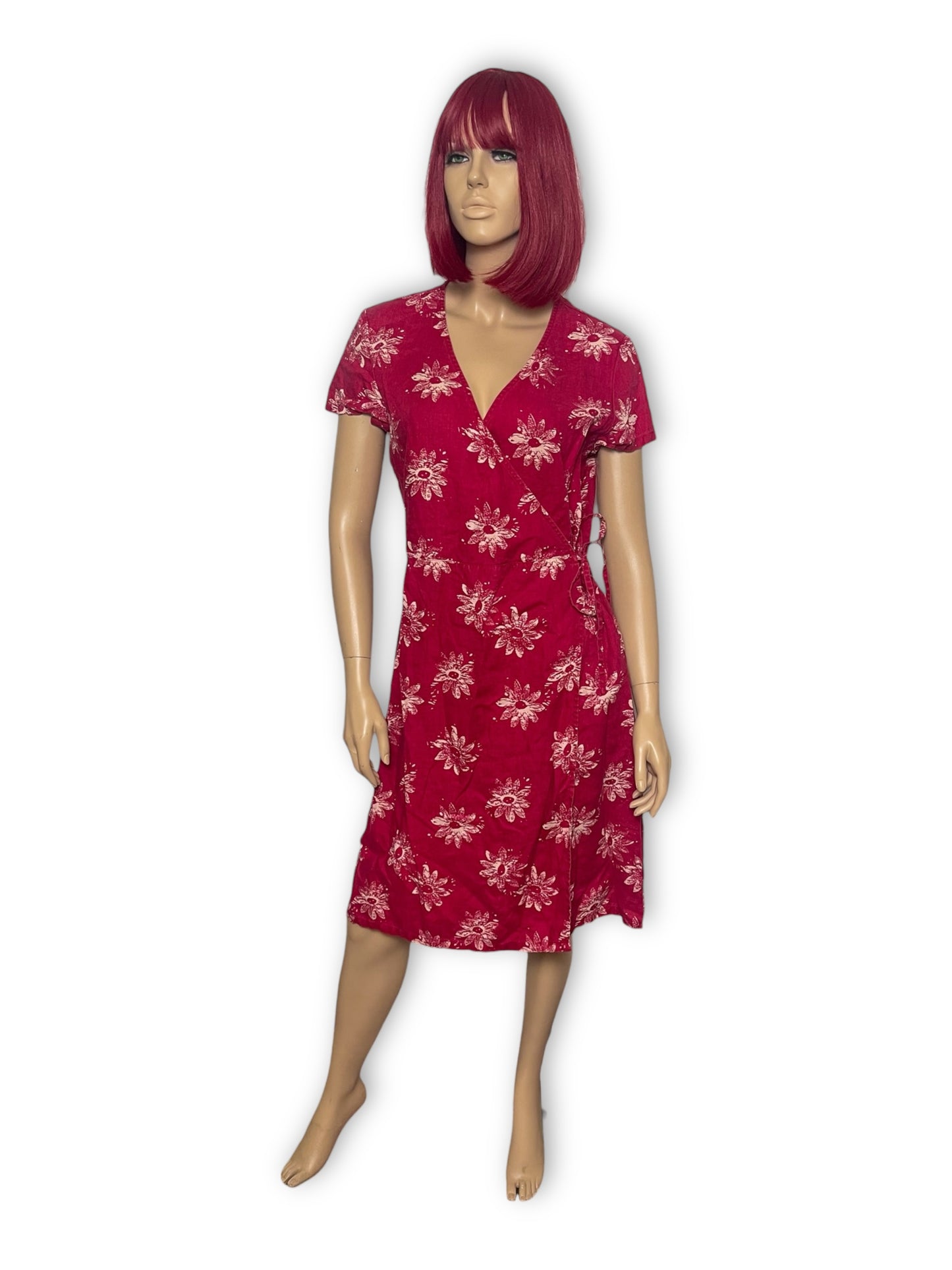 90’s Eddie Bauer Red Floral Wrap Dress (L/XL)