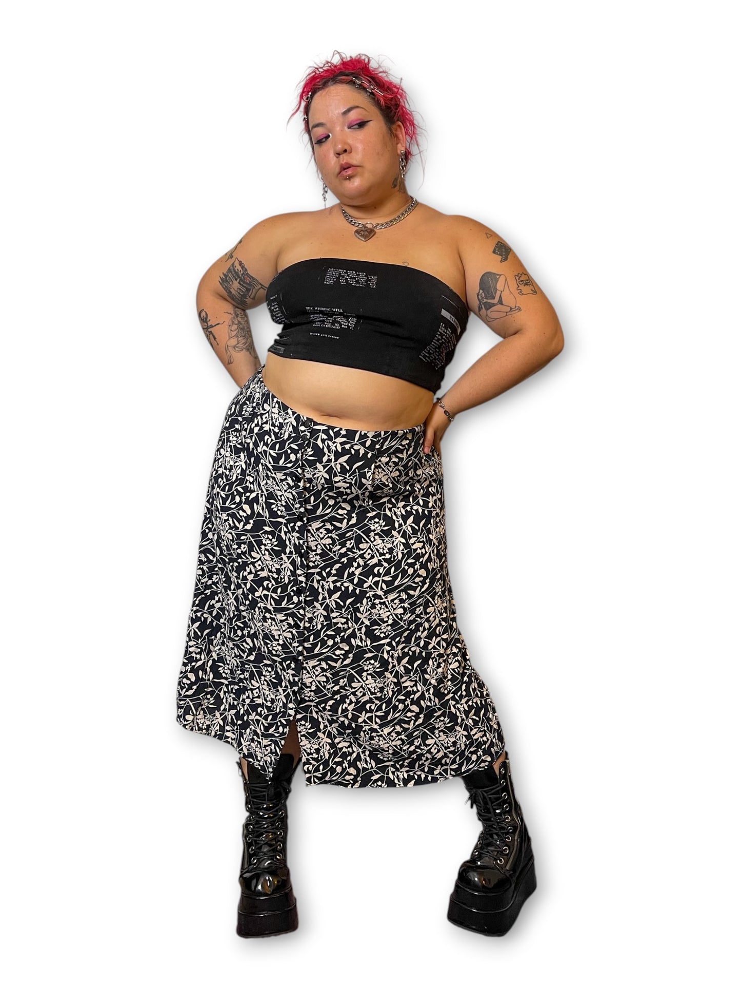 Y2K Leafy Print Midi Skirt (2X/3X)