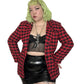 90’s/Y2K Jacqueline Ferrar Black and Red Gingham Plaid Blazer (XL)