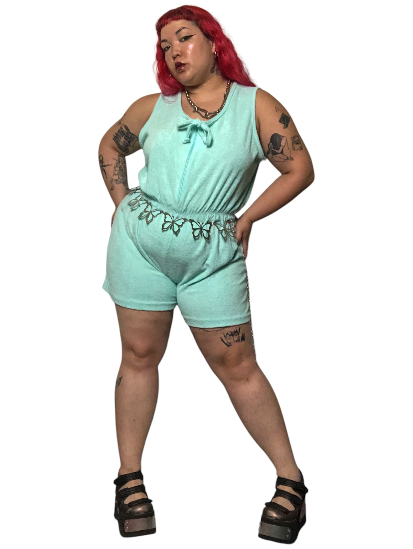 80’s Linda Aqua Blue Terrycloth Romper (3X)