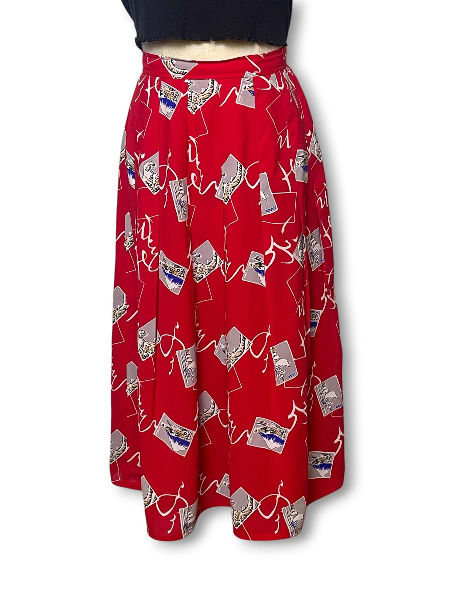 60’s/70’s Japanese Print Pleated Skirt (XS)