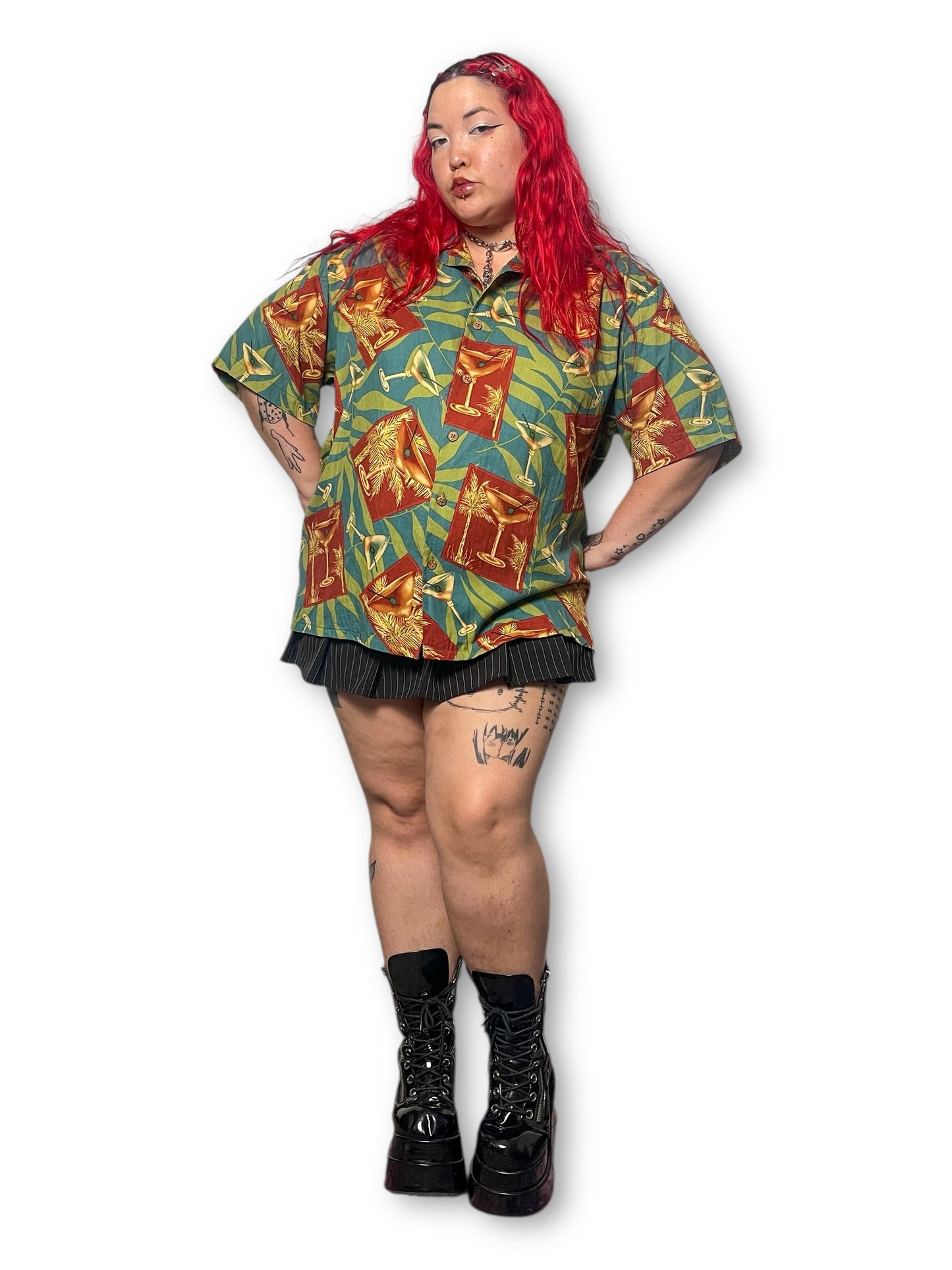 90’s/Y2K Island Republic Martini Print Hawaiian Shirt (2X/3X)