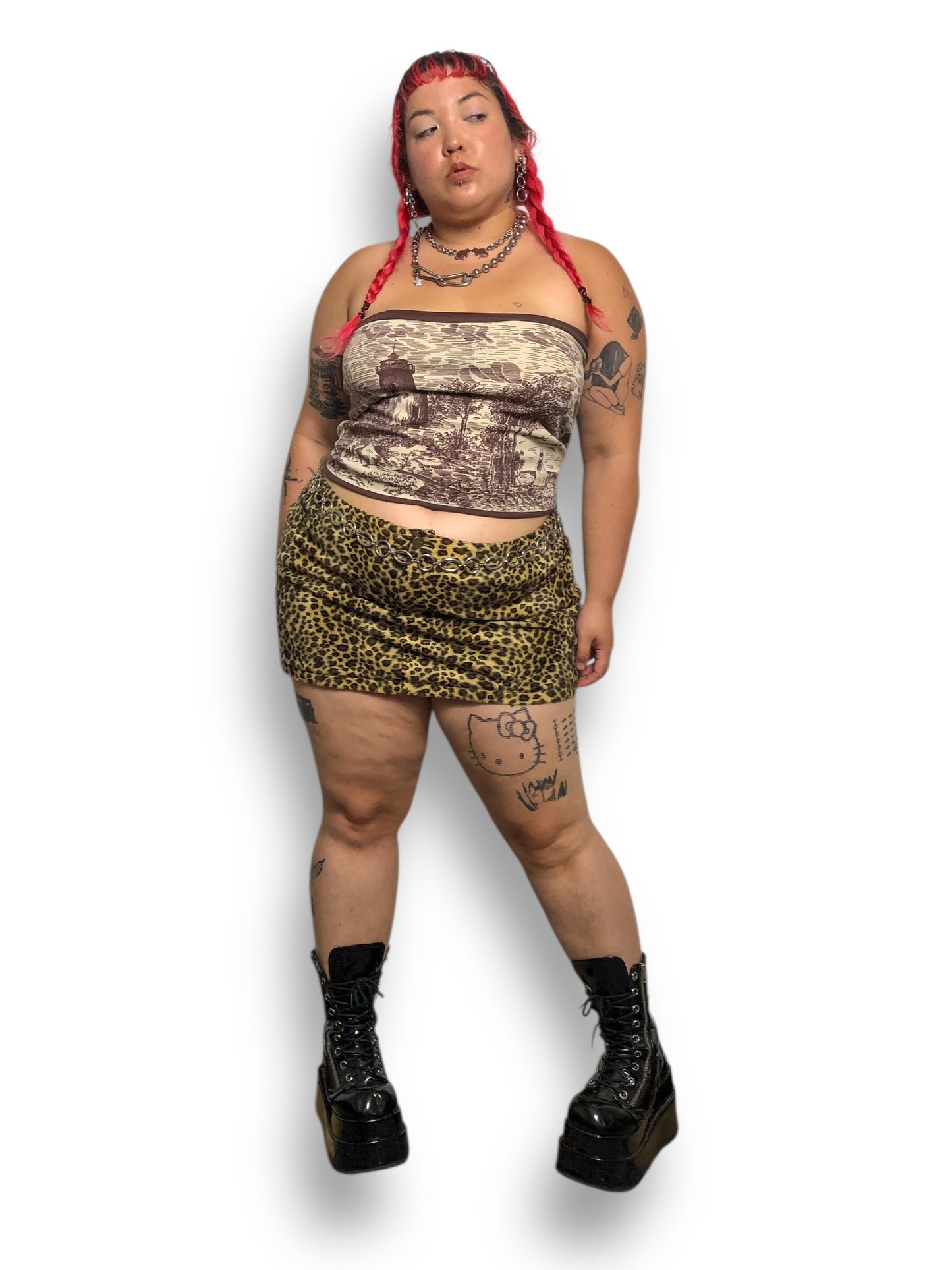 Vintage Brown and Cream Print Tube Top (XL/2X/3X)