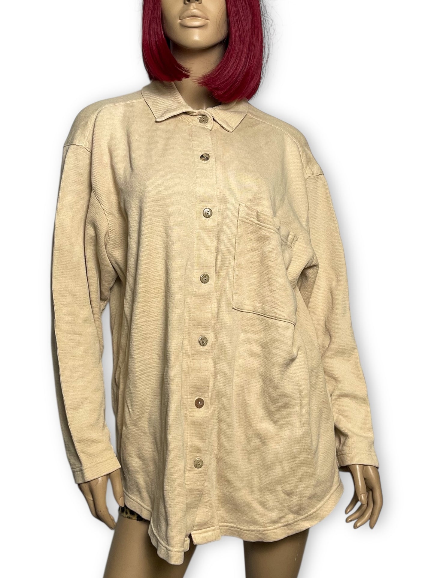 80’s/90’s Russ Berens Cream Knit Button Down Shirt (L)