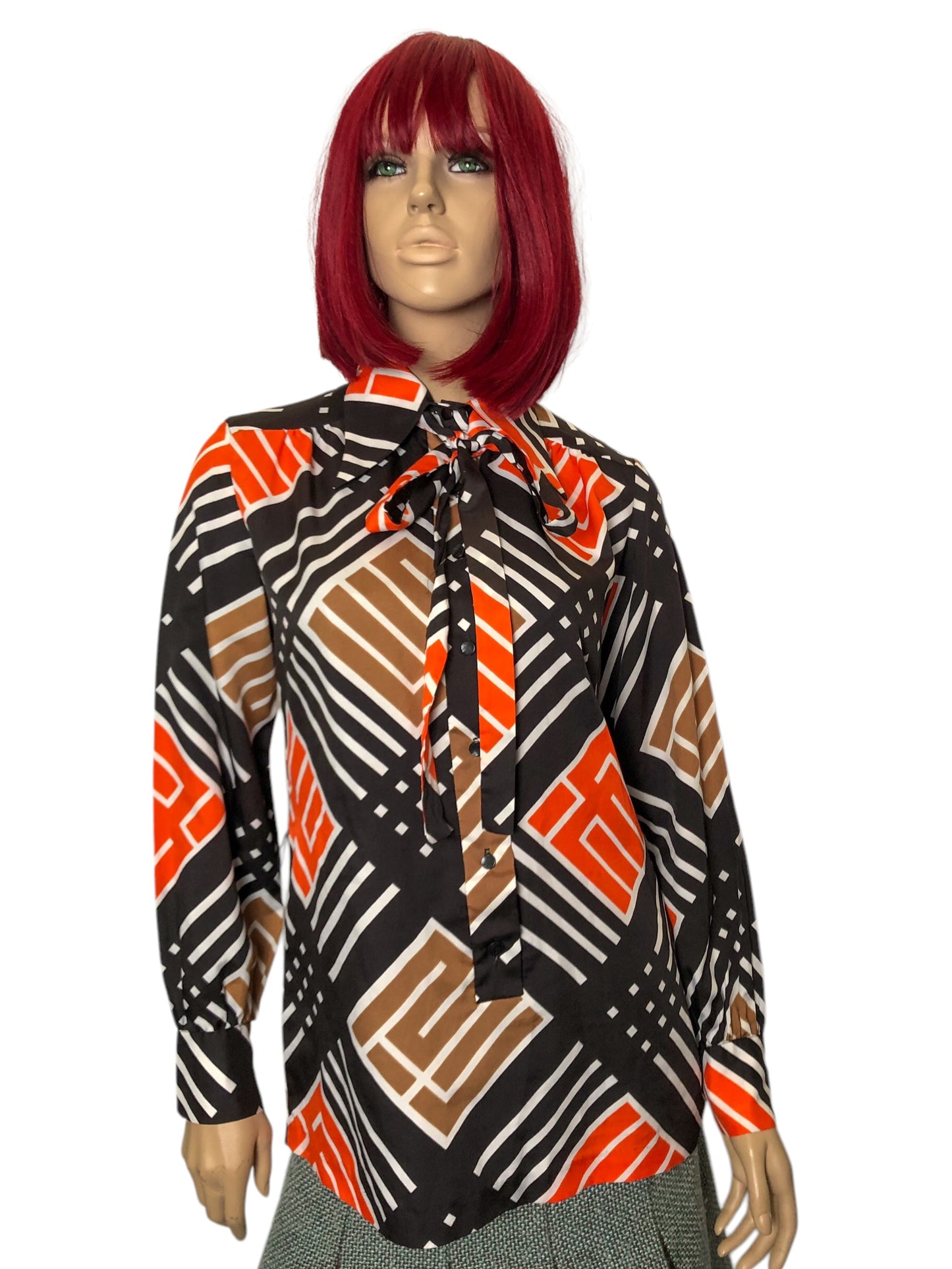 70’s Lady Arrow Retro Geometric Patterned Blouse (L)