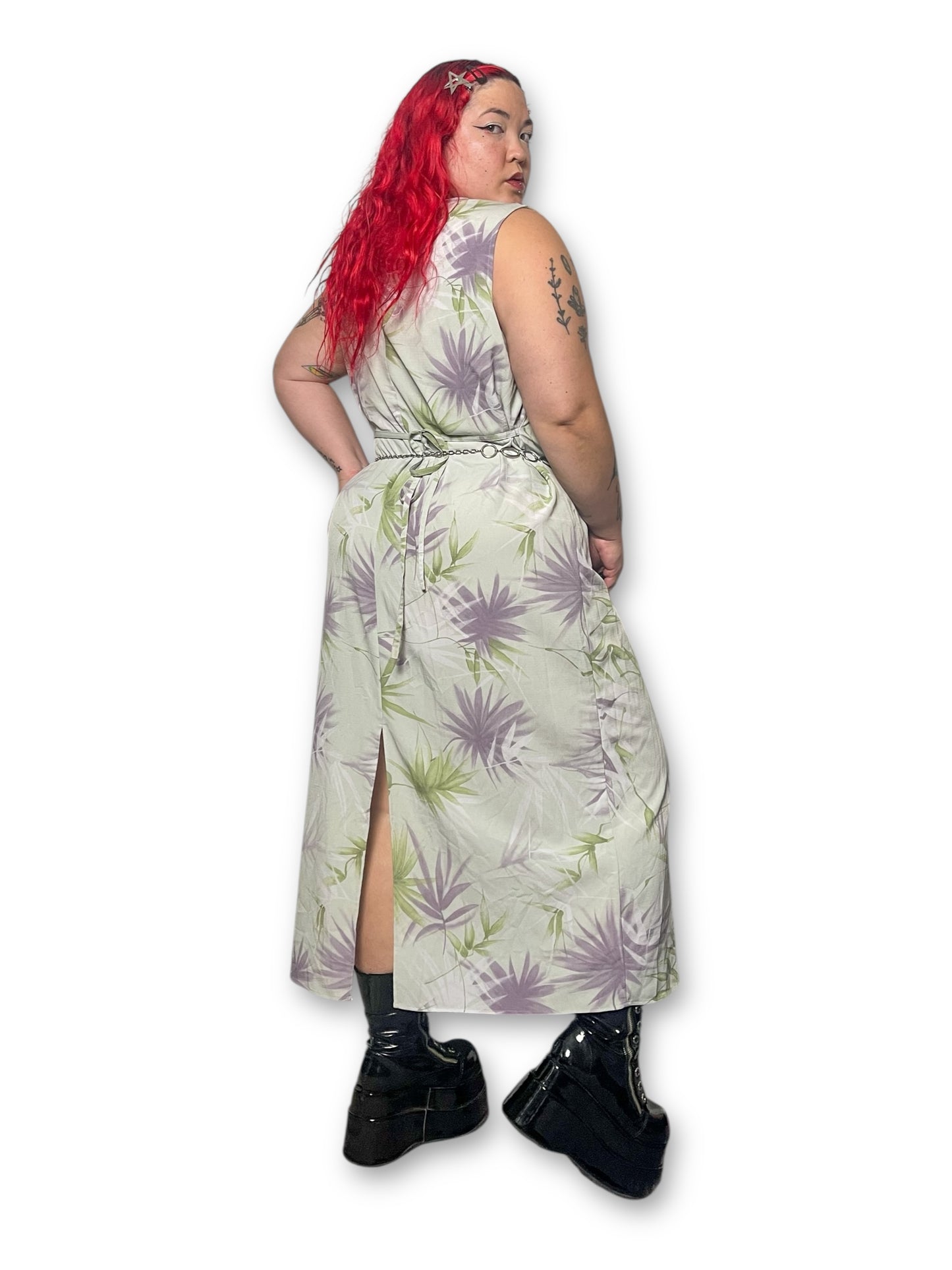 Y2K Maggie McNaughton Leaf Print Maxi Dress (2X/3X)