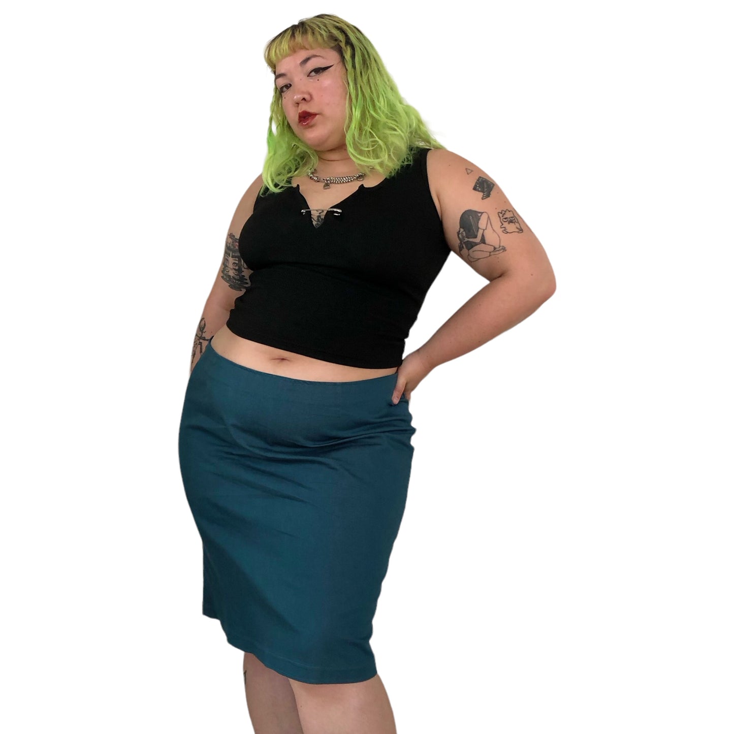 90’s/Y2K Teal Blue Pencil Skirt (2X/3X)