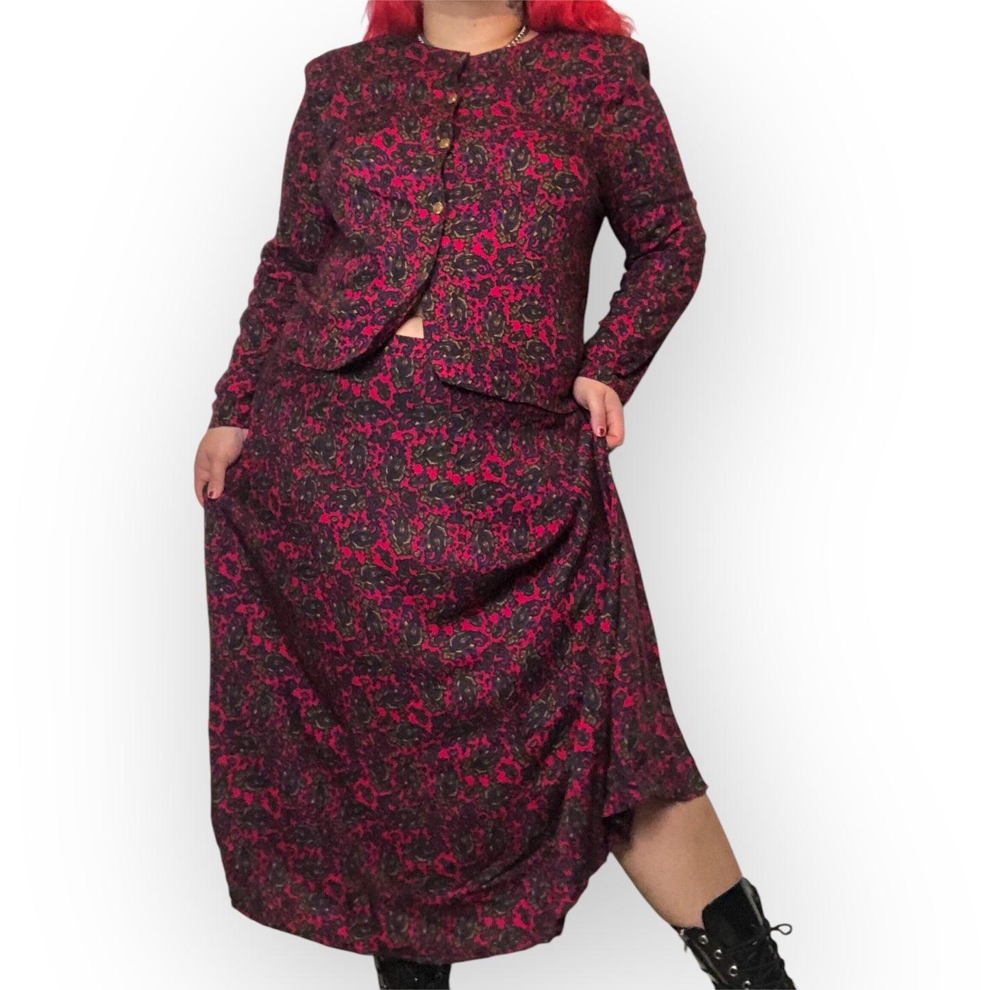 80’s/90’s Maggie McNaughton Fuchsia Paisley Print 2-Piece Set (2X)