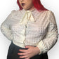 60’s/70’s Lady Queen Shiny White Gingham Blouse (L/XL)