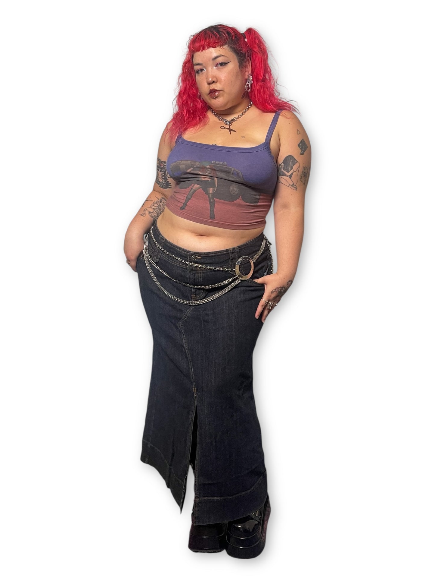 90’s/Y2K Dark Wash Denim Midi Skirt (3X)