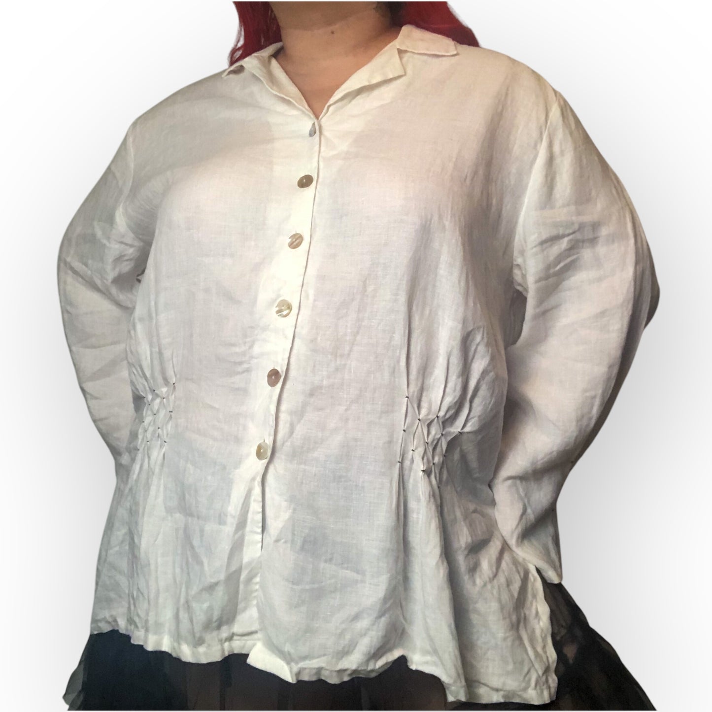 90’s David Dart White Linen Blouse (XL/2X)