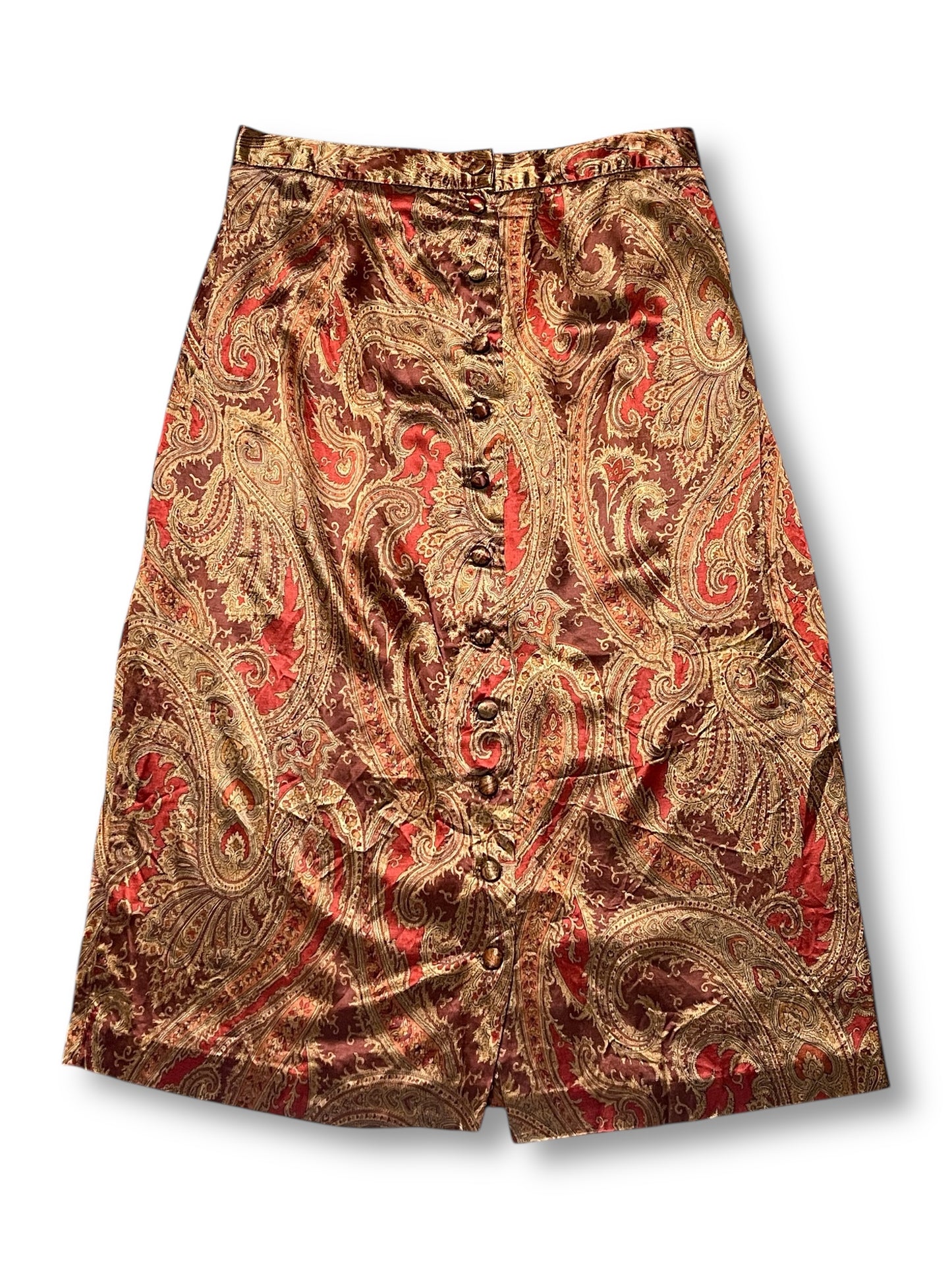 80’s Diana Marco Paisley Print Satin Midi Skirt (XL/1X)
