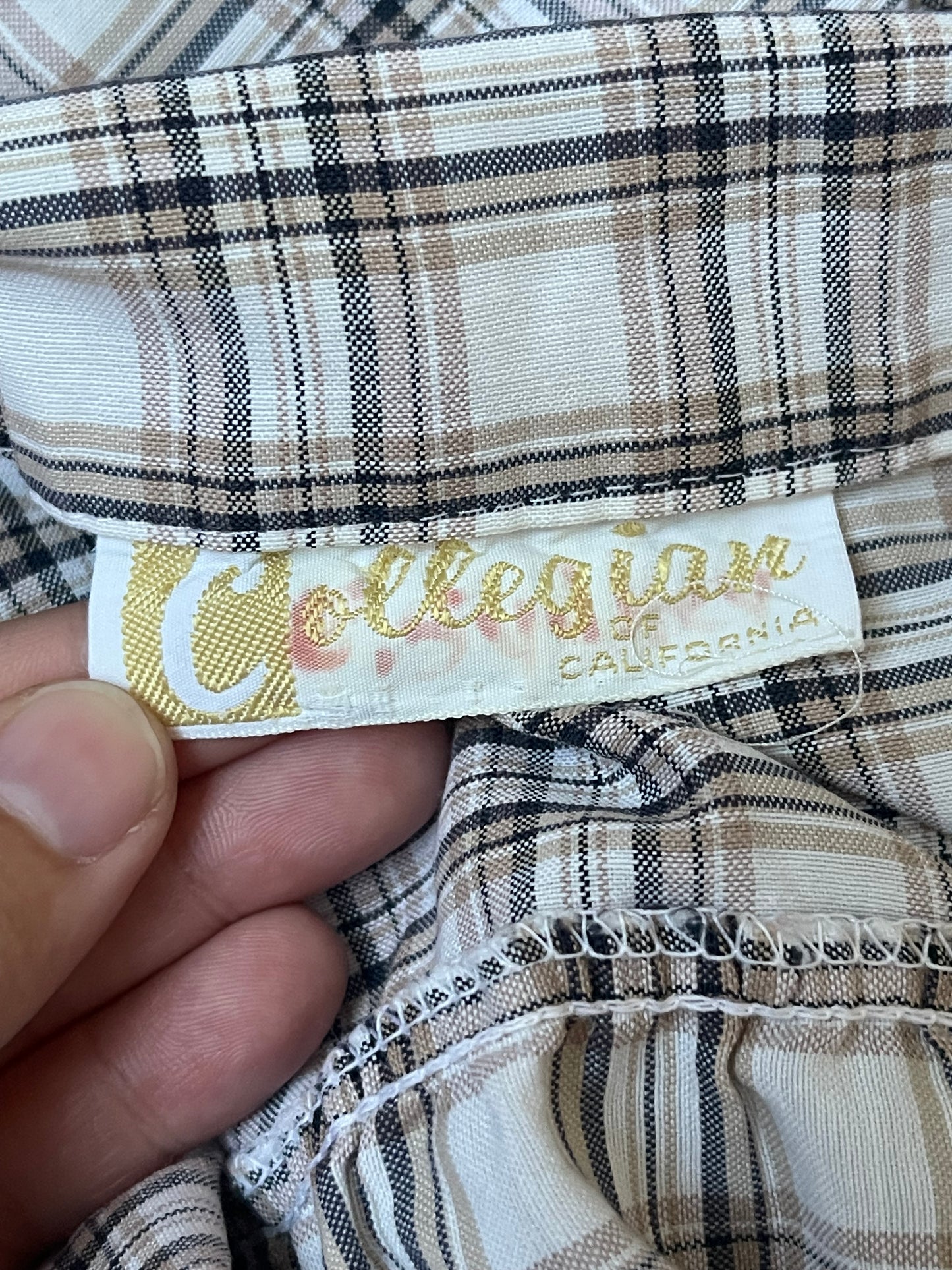 60’s/70’s Collegian of California Brown and White Plaid Blouse (M)