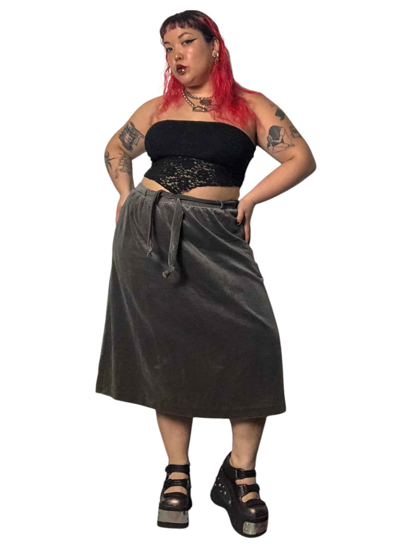 80’s/90’s Tumbleweeds Gray Velvet Skirt (XL/2X/3X)