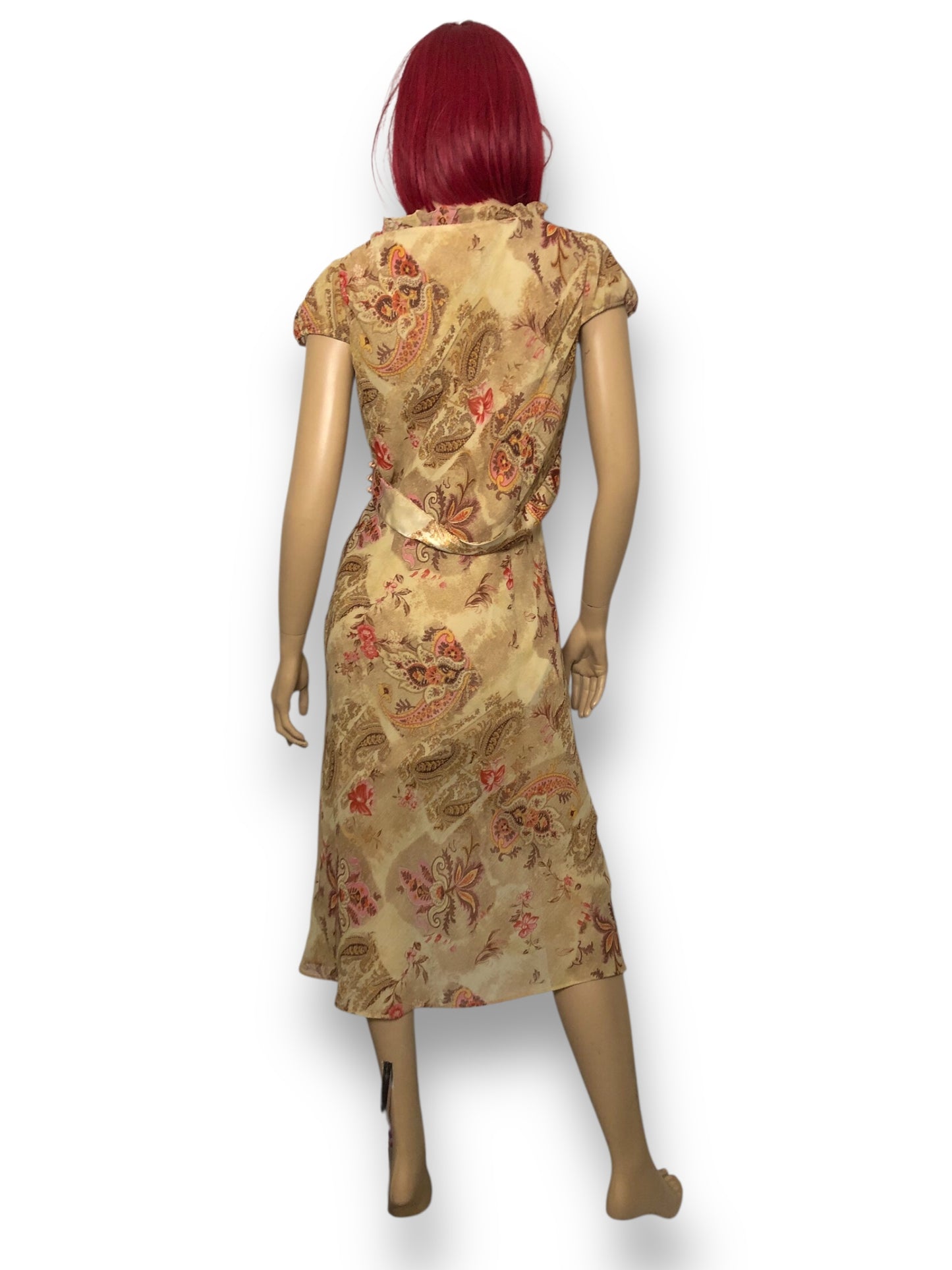 90’s CDC Tan Paisley Floral Midi Dress (XL)