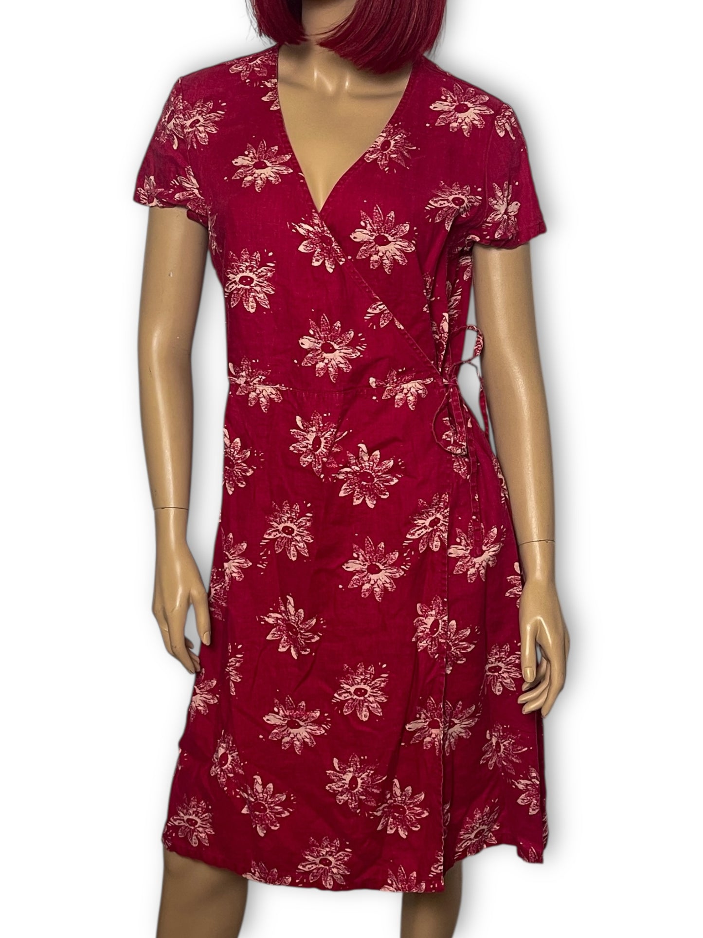 90’s Eddie Bauer Red Floral Wrap Dress (L/XL)