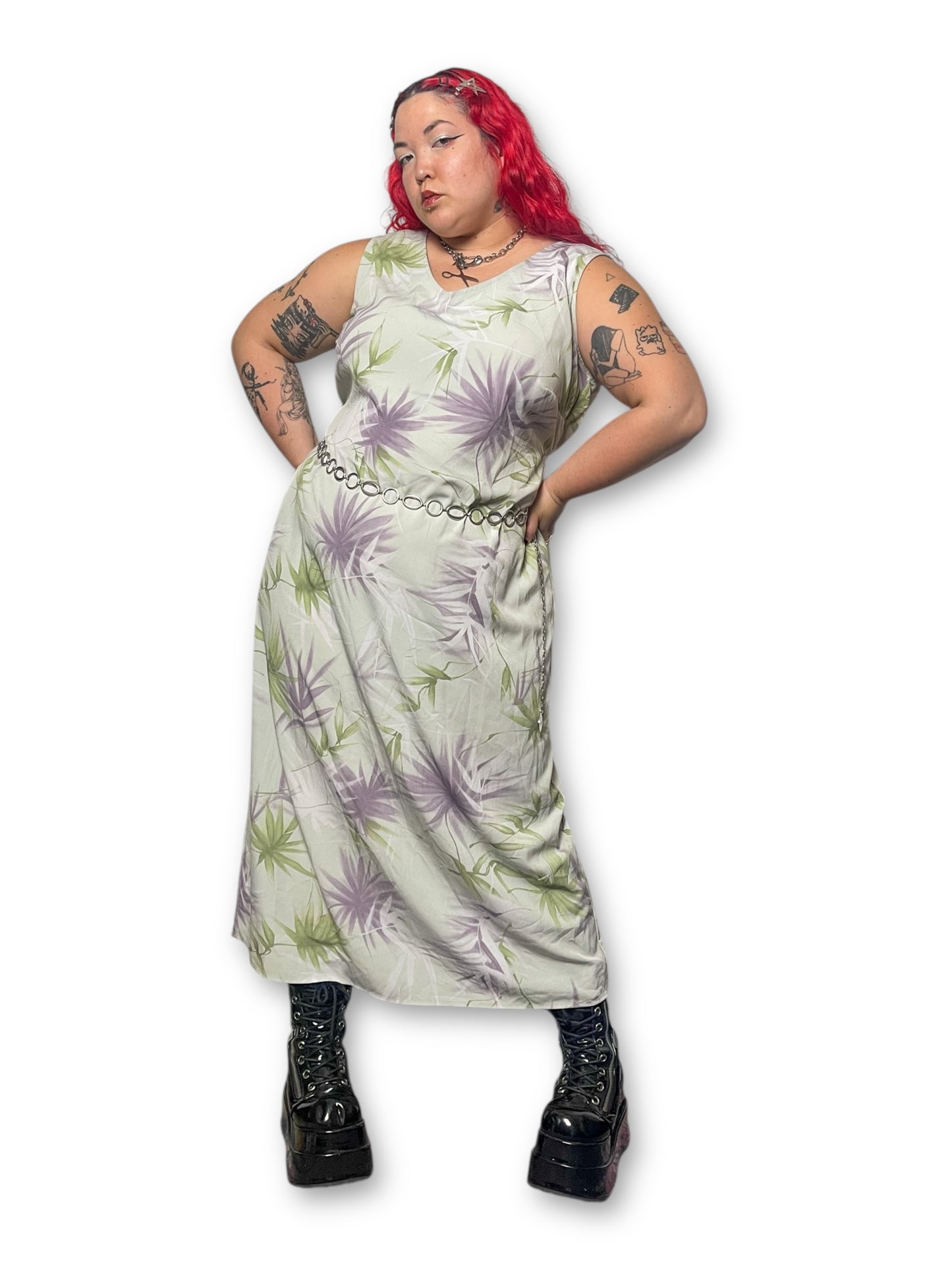 Y2K Maggie McNaughton Leaf Print Maxi Dress (2X/3X)