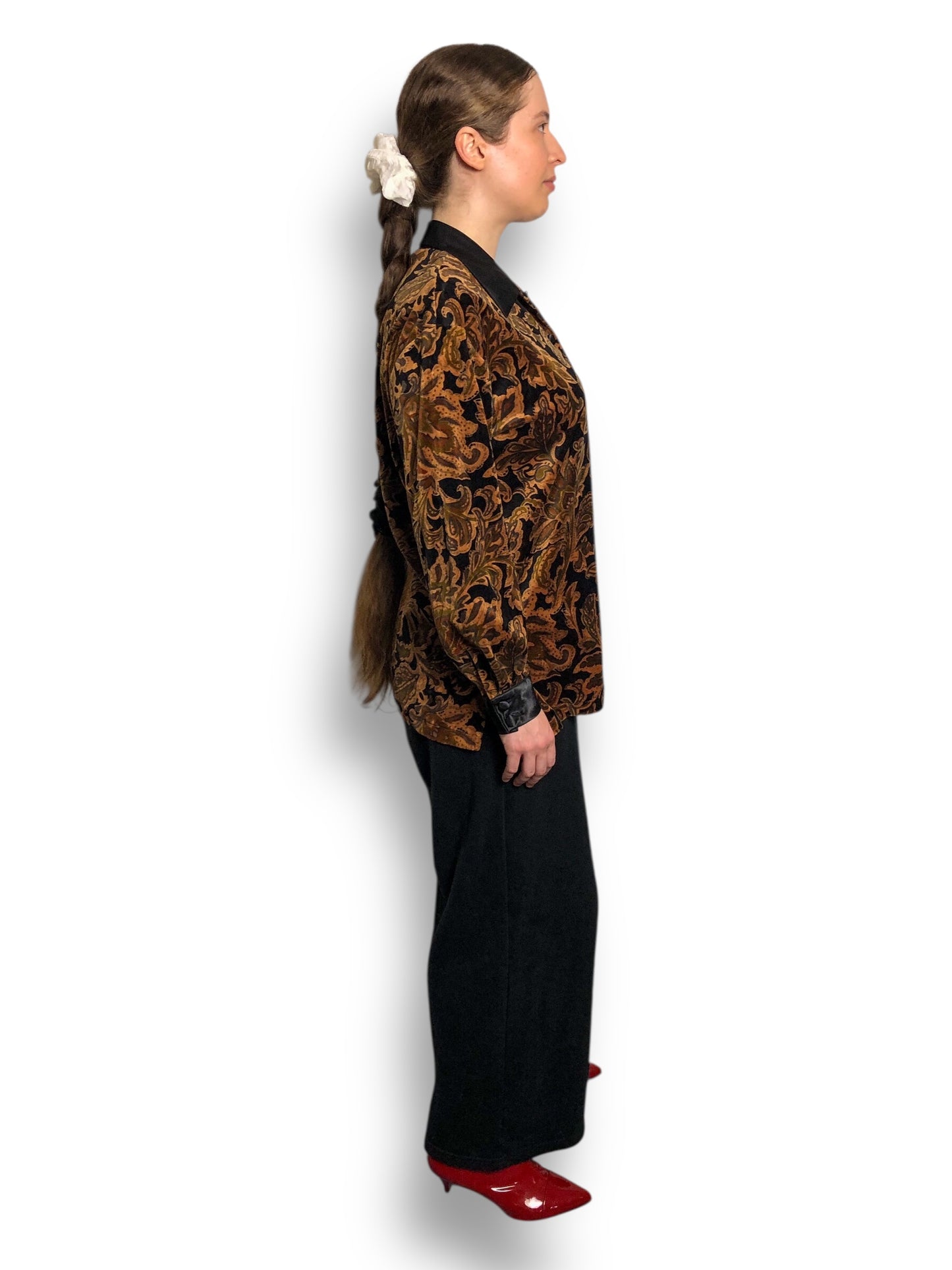 80’s/90’s Lizsport Black and Brown Paisley Velour Shirt (M/L)