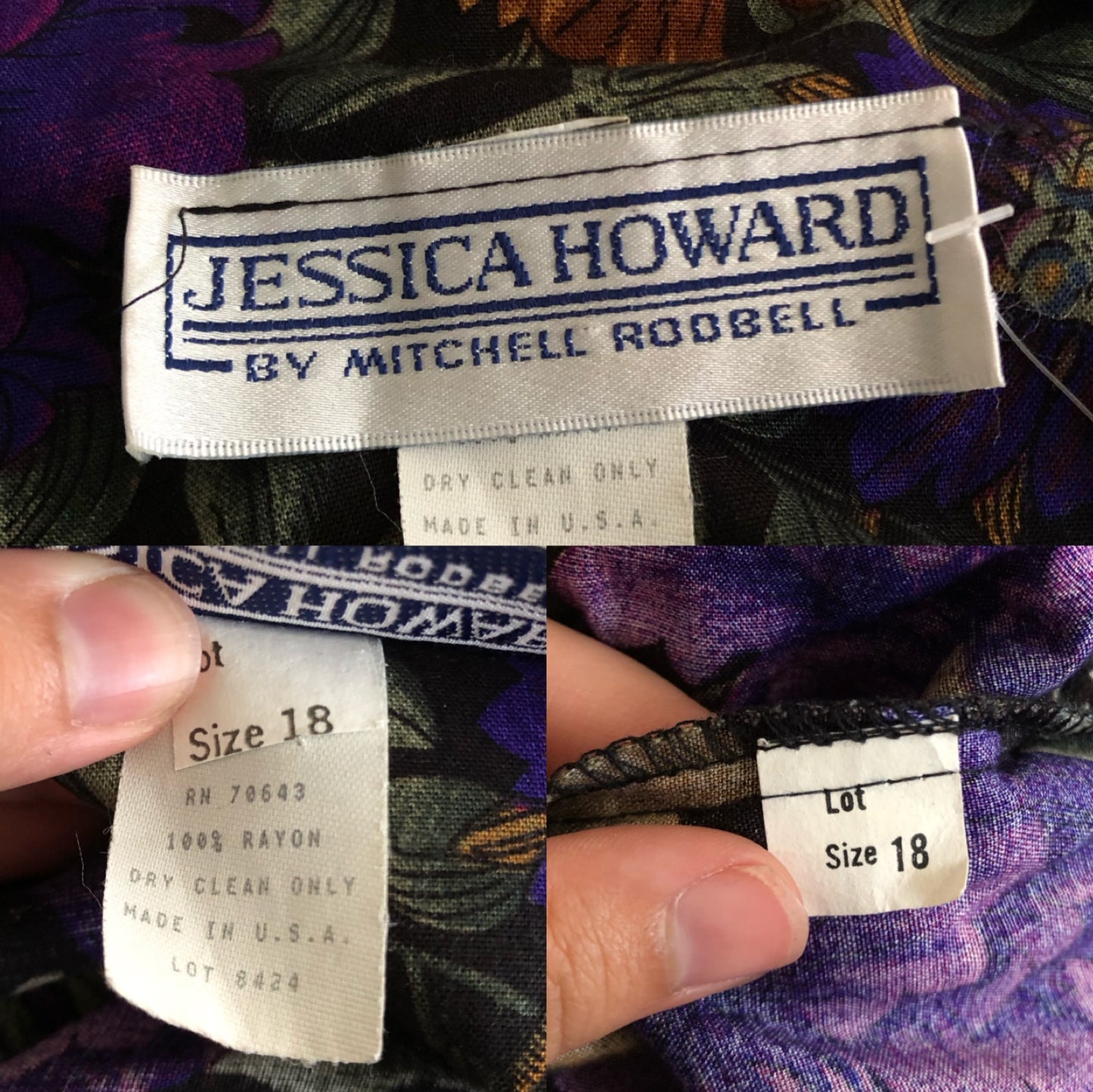 80’s Jessica Howard by Mitchell Rodbell Black Floral Print 2-Piece Set (2X)