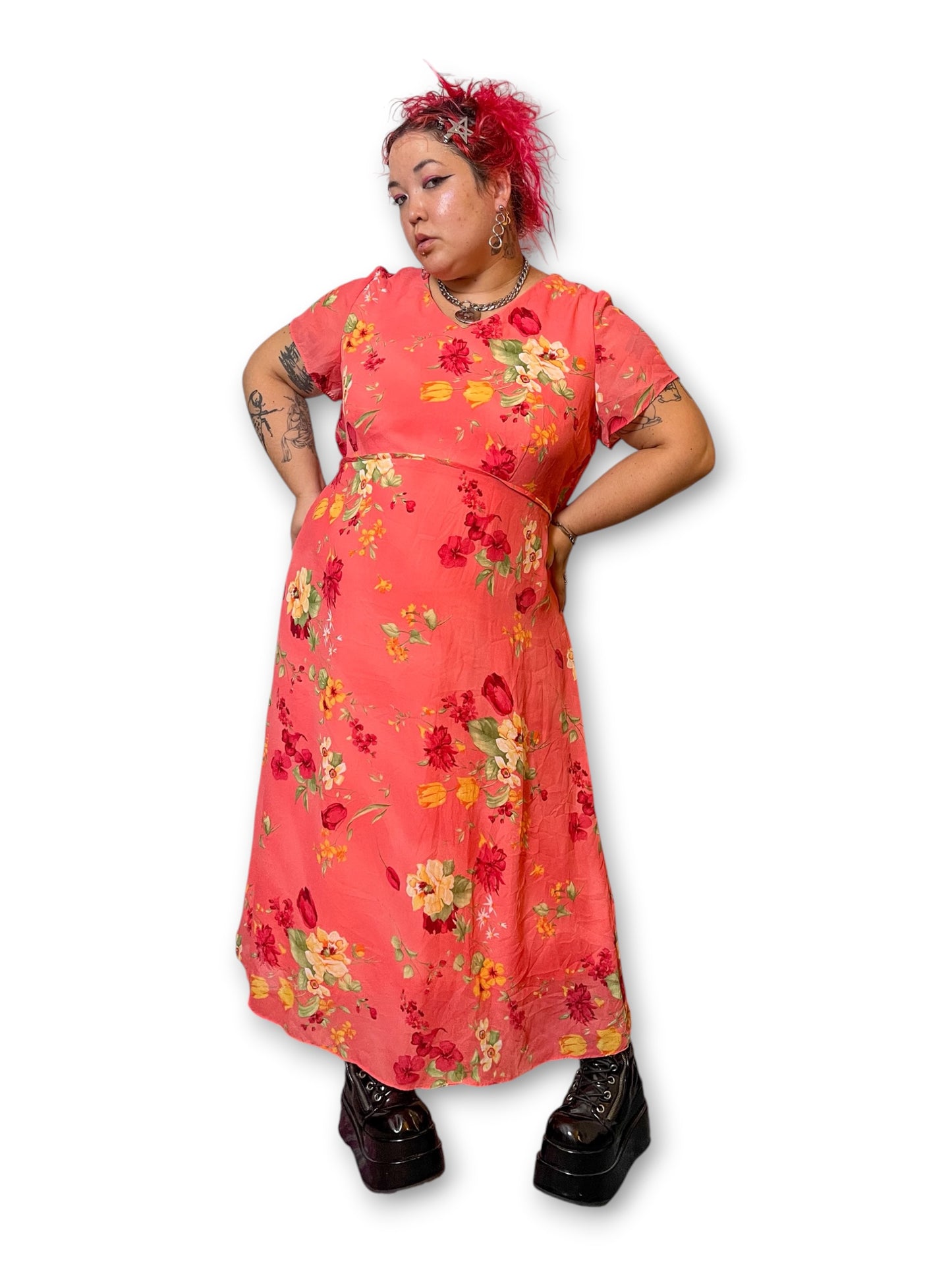 Y2K Floral Pink Maxi Dress (2X)