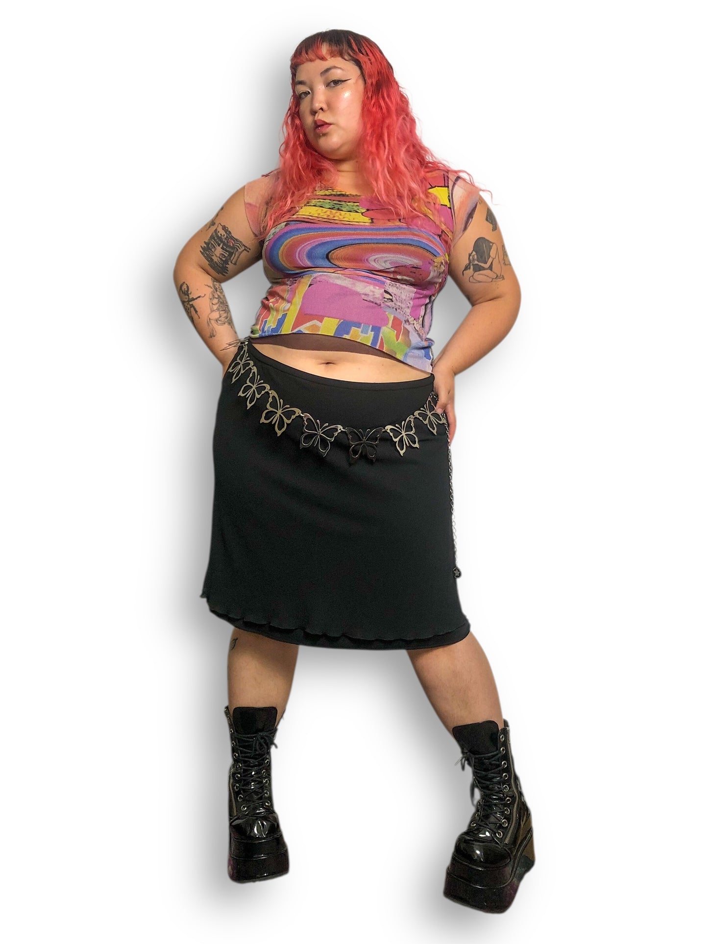 90’s Robbie Bee Black Mesh Layered Skirt (3X)