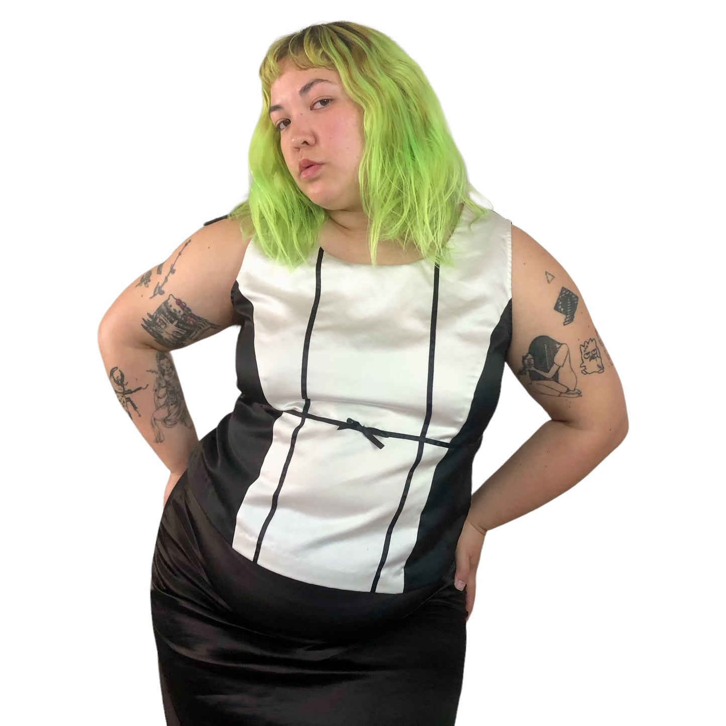 Y2K Sag Harbor Black and White Satin Tank Top (XL/2X)