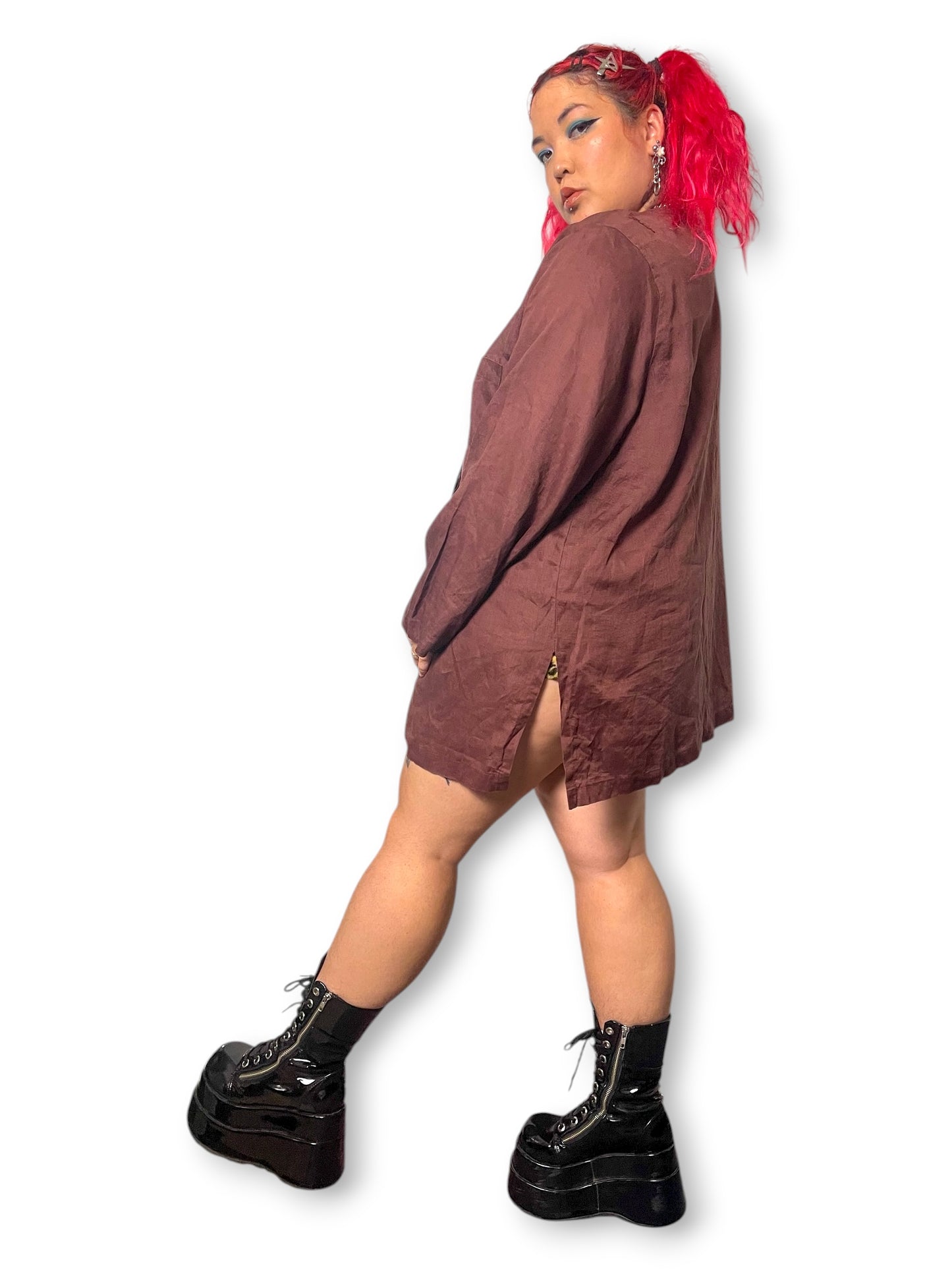 90’s David Dart Brown Linen Blouse (2X/3X)