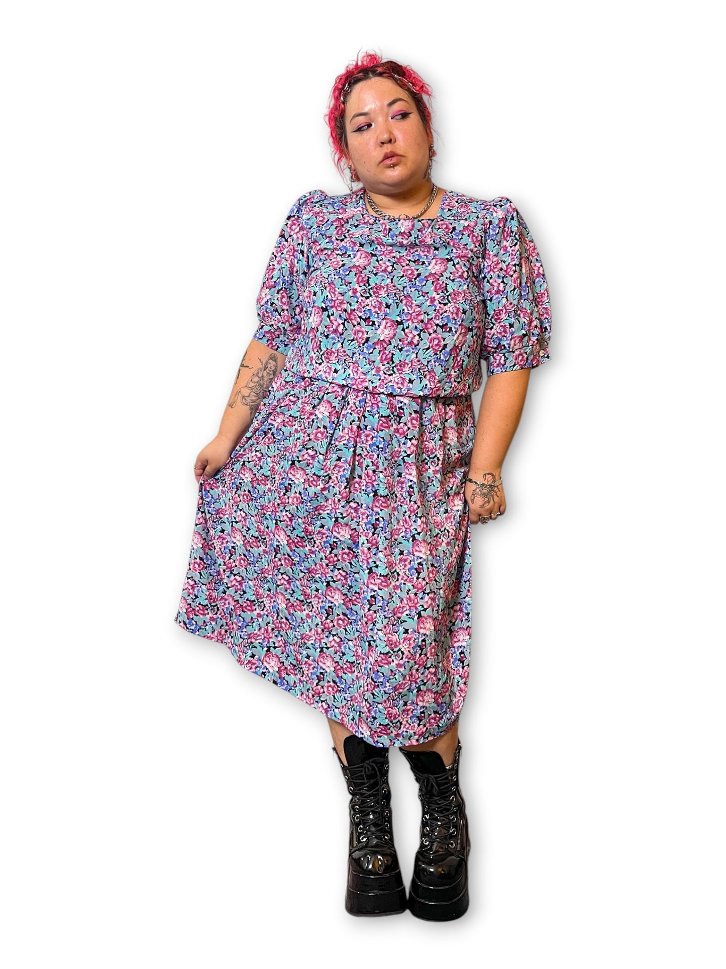 90’s Retro Floral Midi Dress (2X)