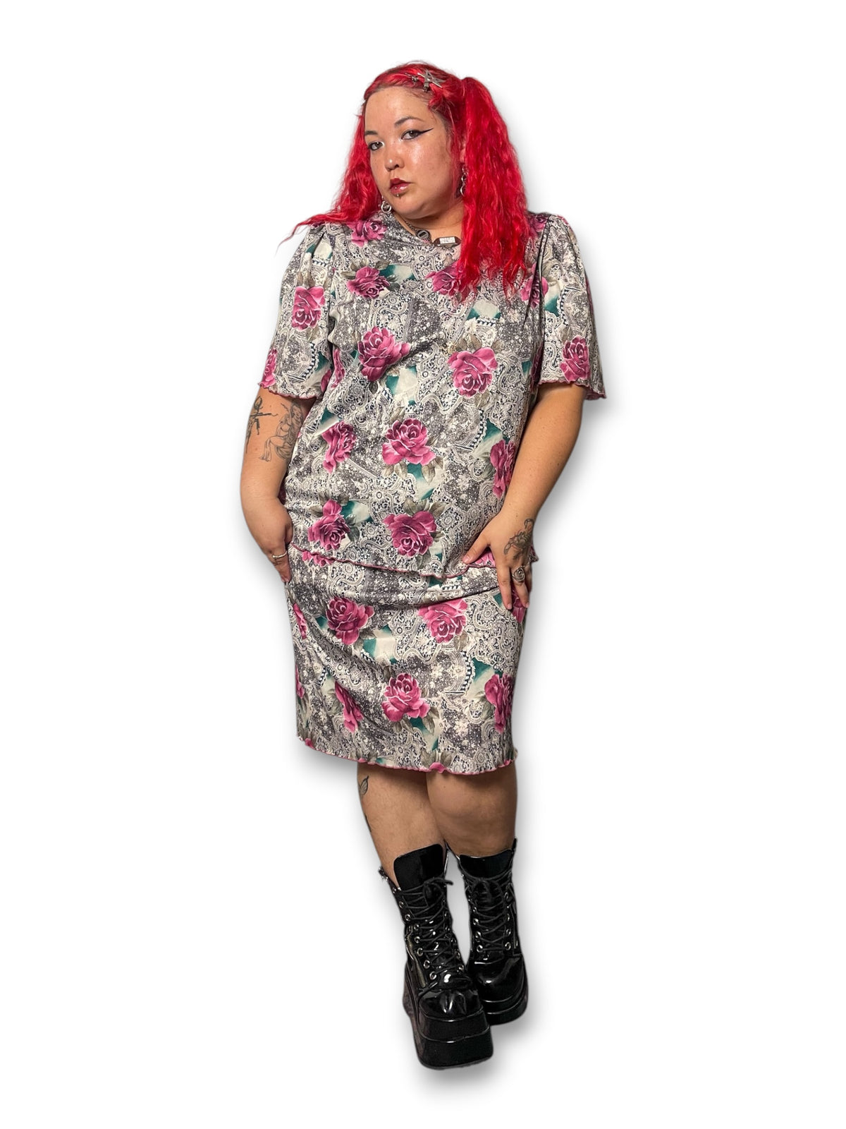 80’s Retro Floral Layered Dress (1X/2X)