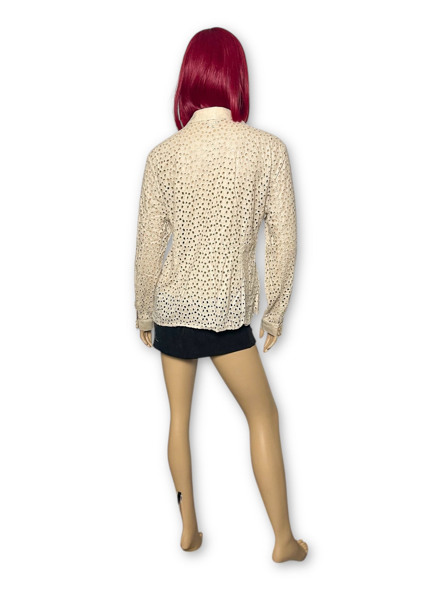 90’s/Y2K Spanner Cream Eyelet Blouse (L)