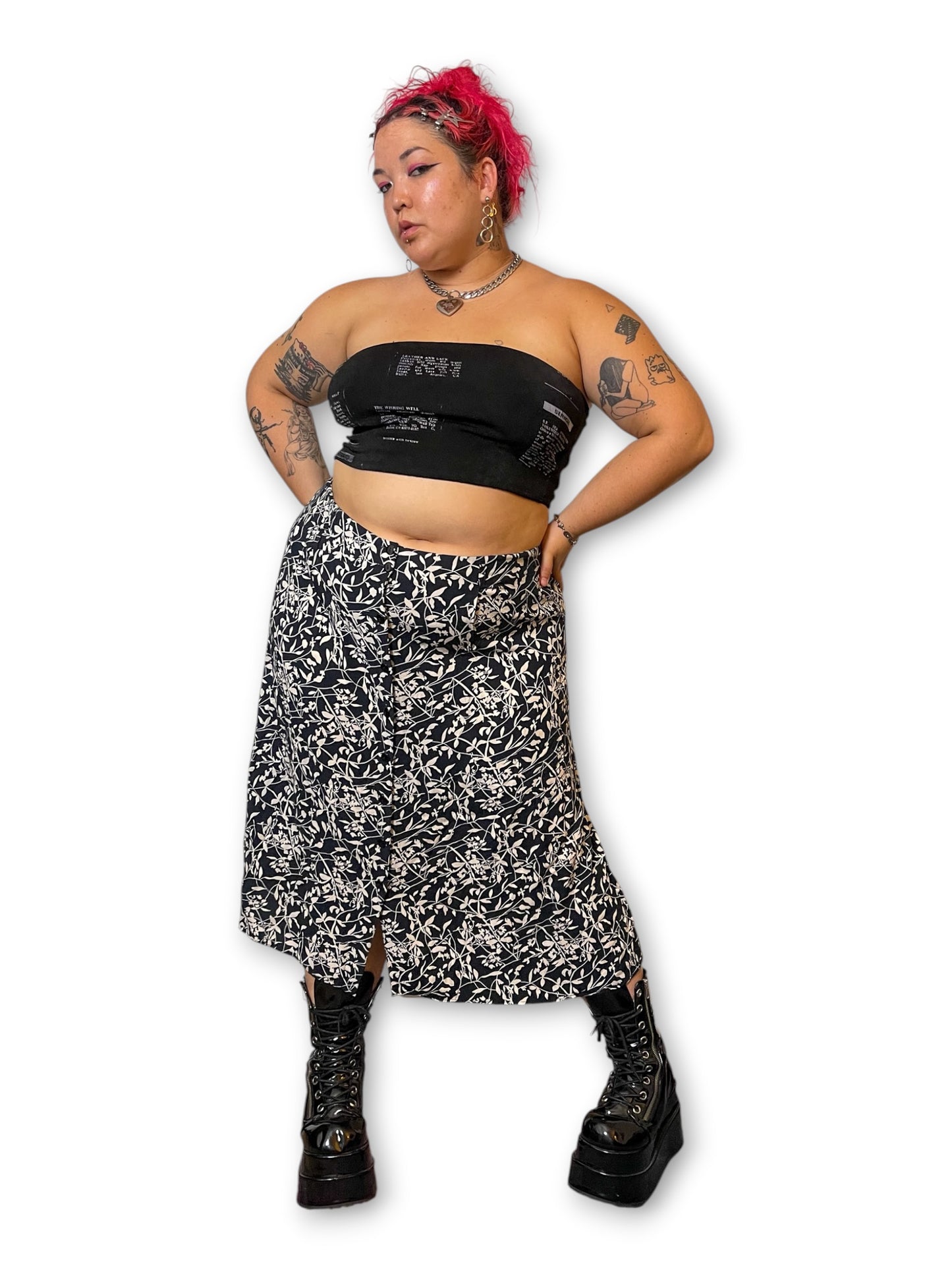 Y2K Leafy Print Midi Skirt (2X/3X)