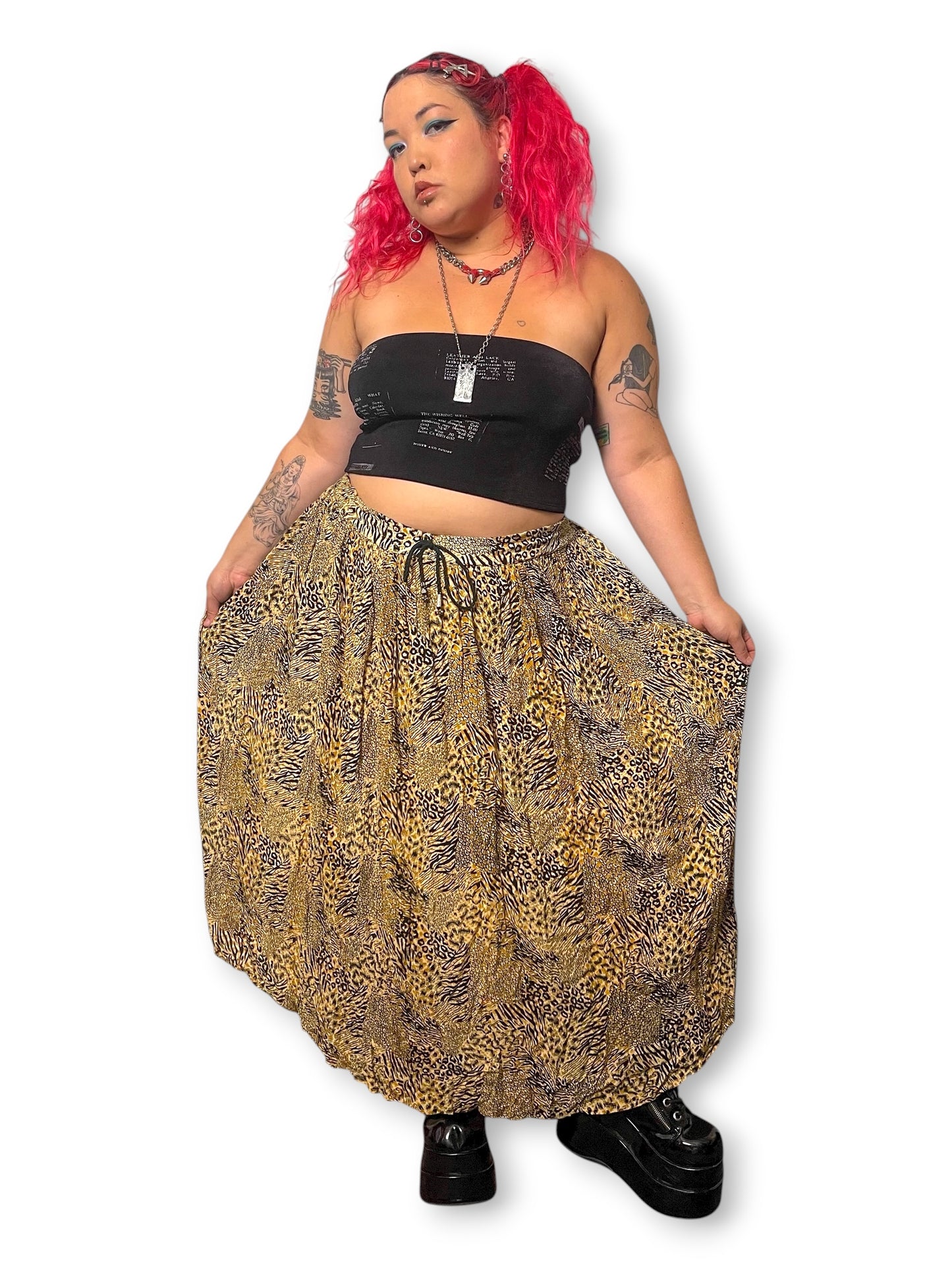 90’s Basic Editions Animal Print Checkered Midi Skirt (L/XL/2X/3X)