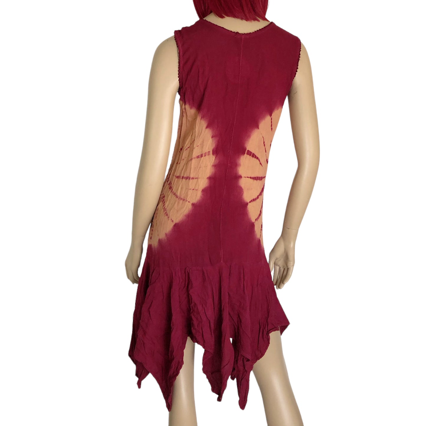 90’s Mamta Burgundy Bleach-Dyed Embroidered Dress (L)