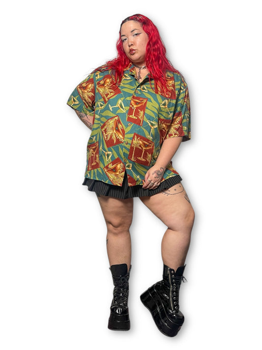90’s/Y2K Island Republic Martini Print Hawaiian Shirt (2X/3X)
