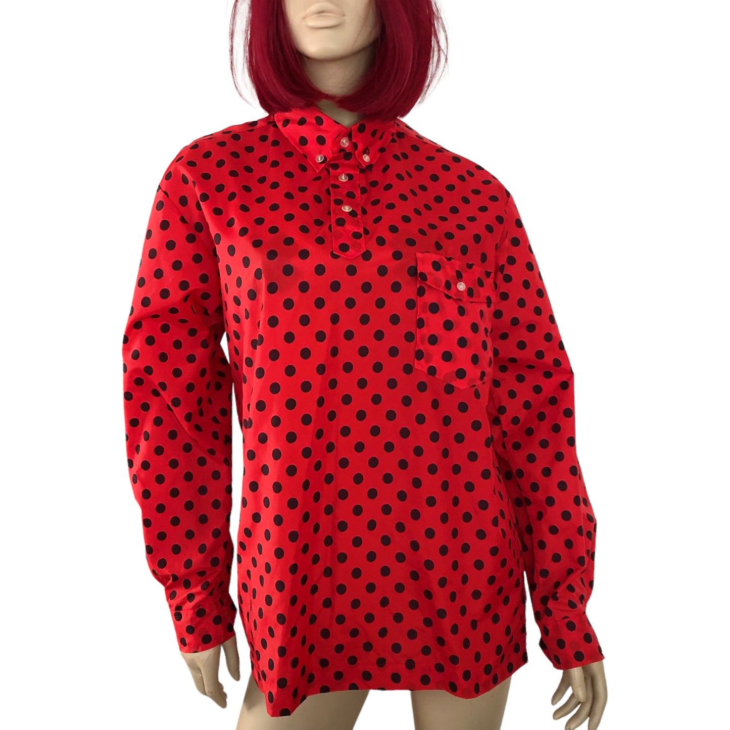 70’s Saska Parrott Ski Co Red and Black Polka Dot Wind Shirt (M)