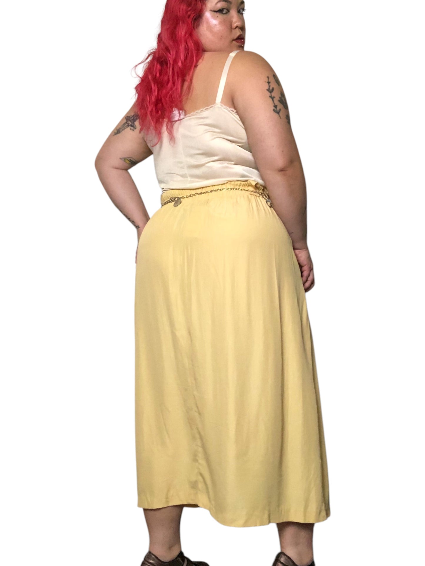 80’s/90’s Michael & Company Pale Yellow Pleated Midi Skirt (2X)