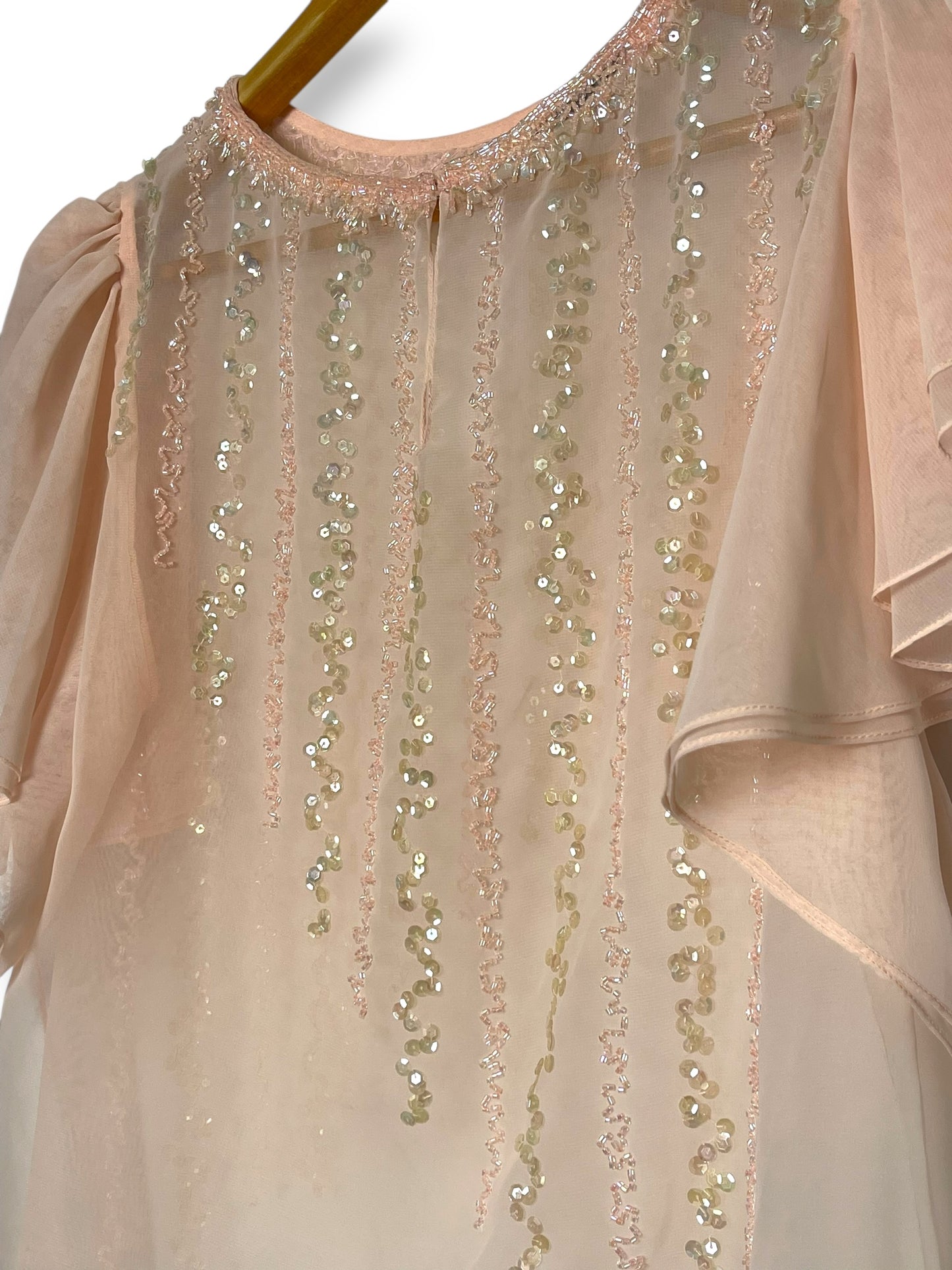 Vintage Baby Pink Beaded Chiffon Blouse (M/L)
