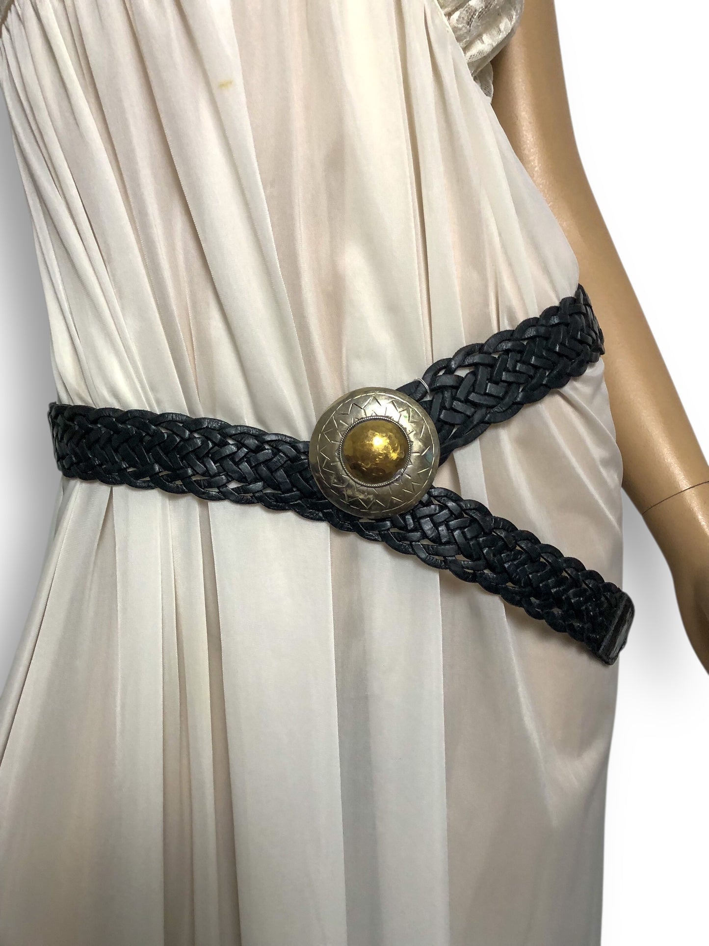 Vintage Black Leather Woven Belt (M/L)
