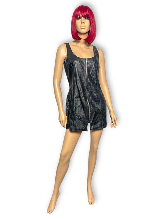 90’s/Y2K Allure Black Leather Mini Dress (M)