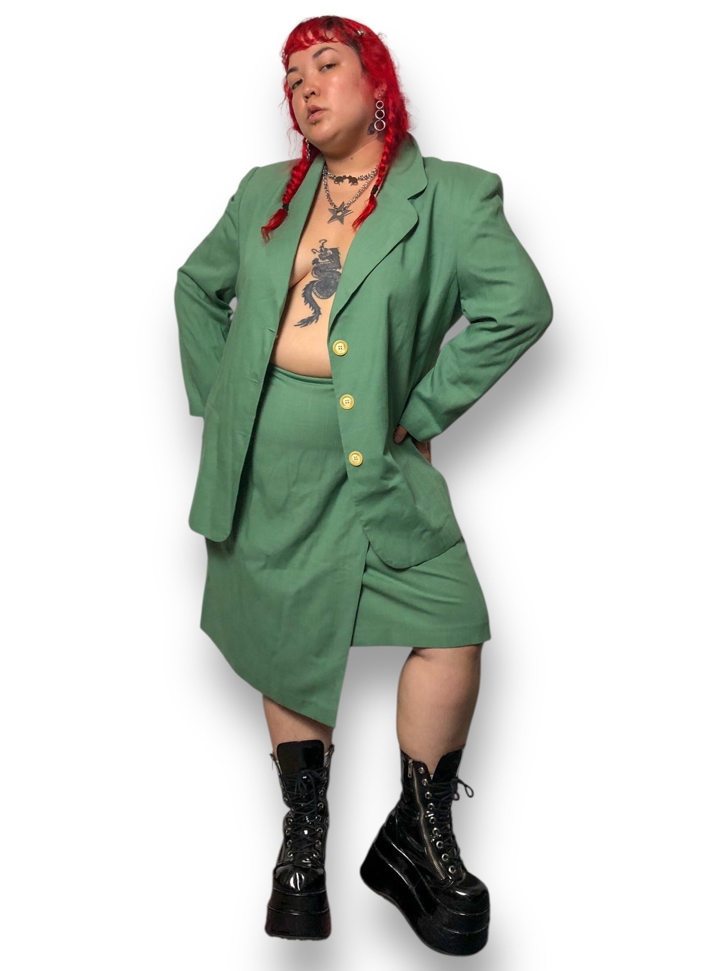 70’s August Max Woman Sage Green Skirt Suit (2X)