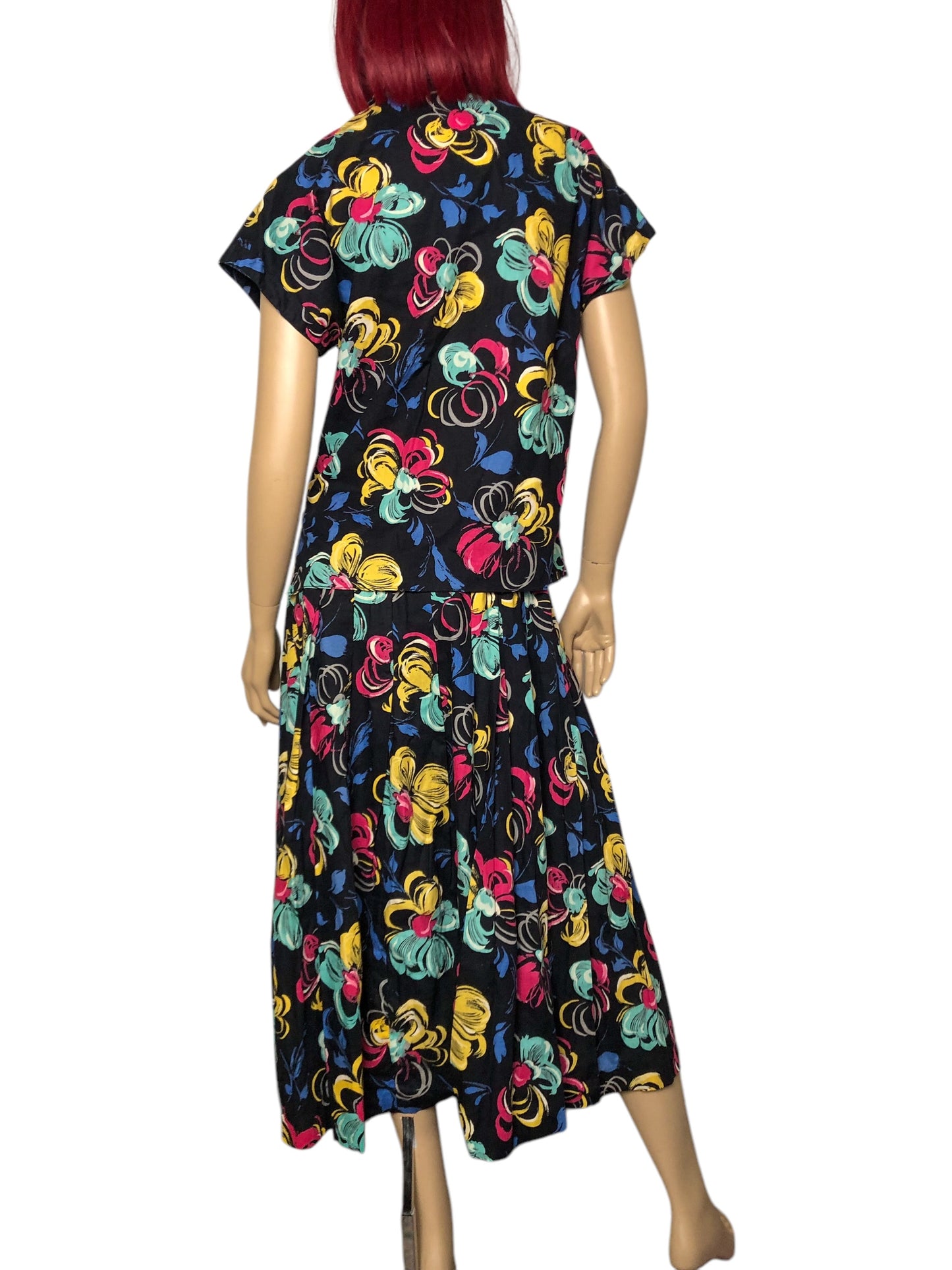 Vintage Abstract Floral Print 2-Piece Set (L)