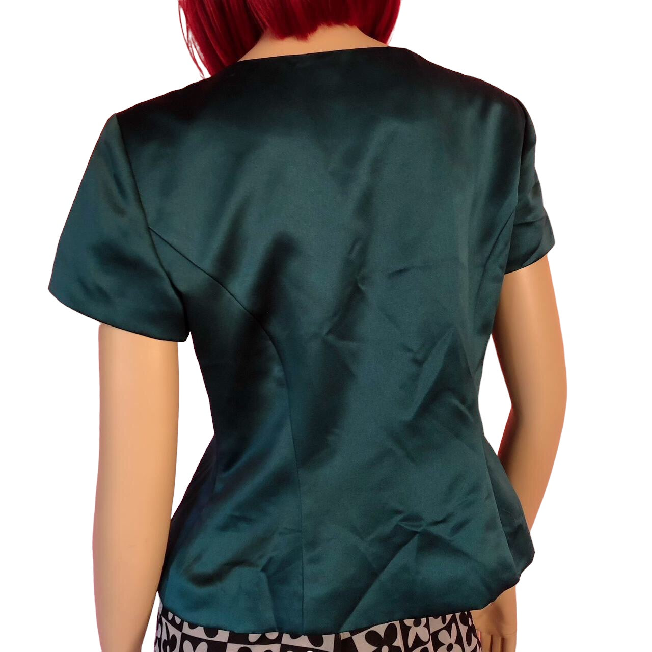 80's Donna Ricco Emerald Green Retro Satin Blouse (L)