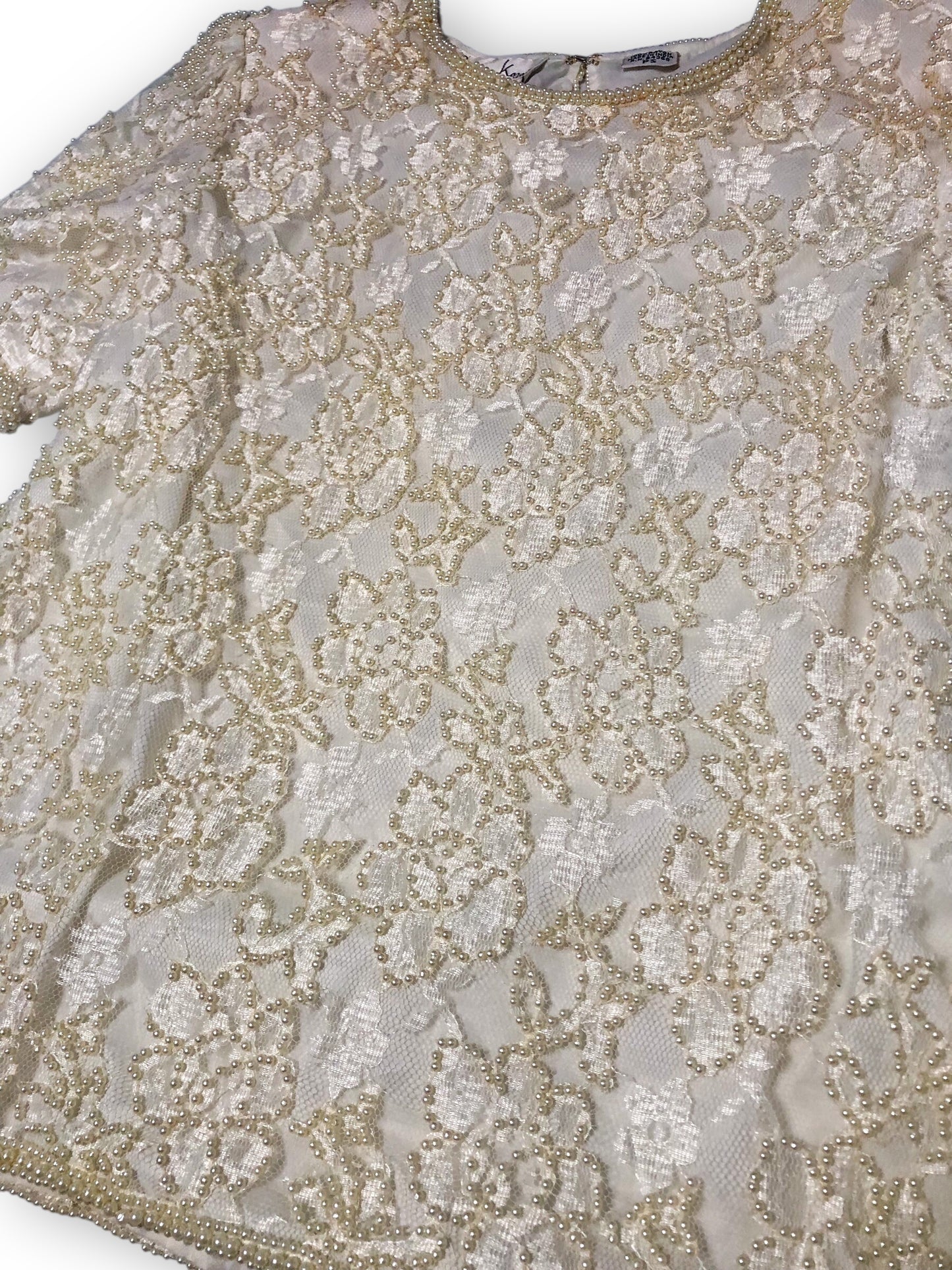 80’s/90’s Laurence Kazan White Floral Beaded Shirt (S)