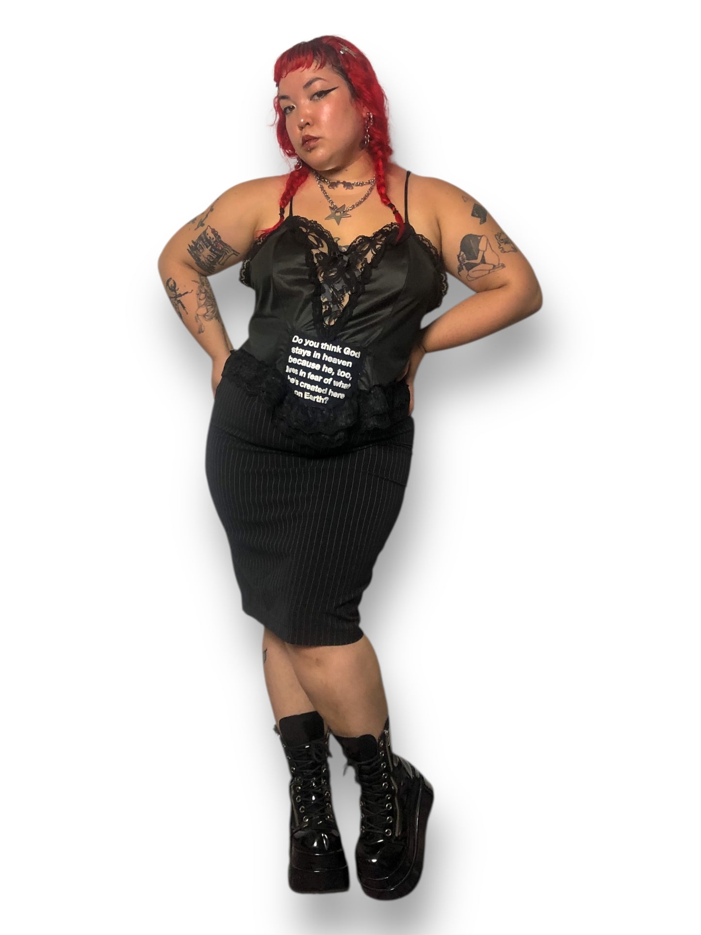 90’s JKLA California Black Pinstripe Pencil Skirt (XL)