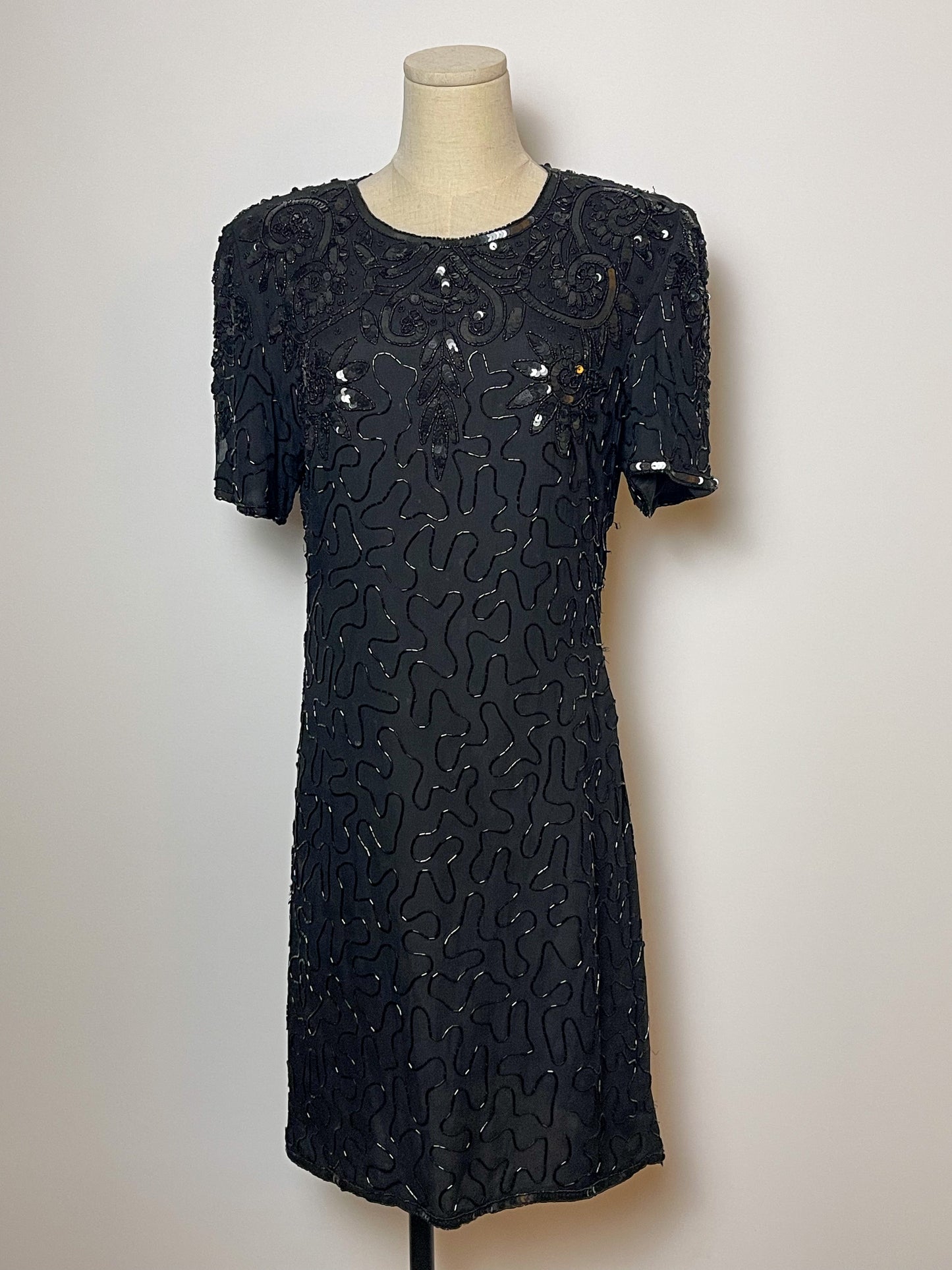 80’s/90’s Black Beaded Cocktail Dress (M)
