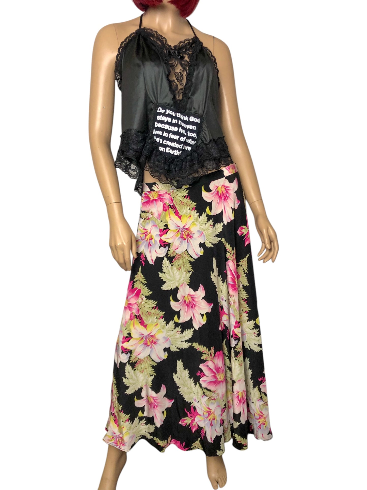 90’s/Y2K Jones New York Black Floral Print Skirt (M/L)