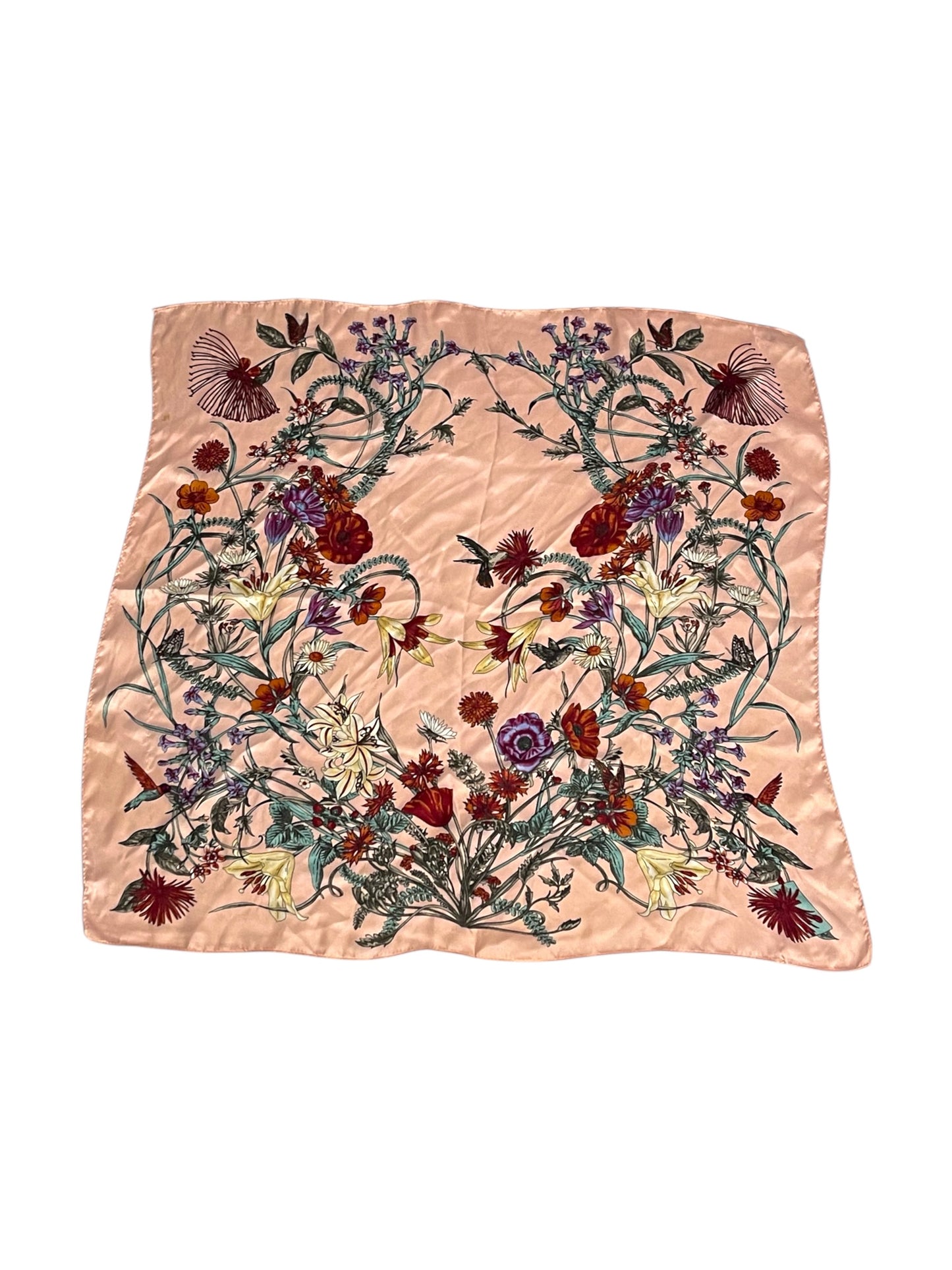 Vintage Pink Floral Satin Scarf