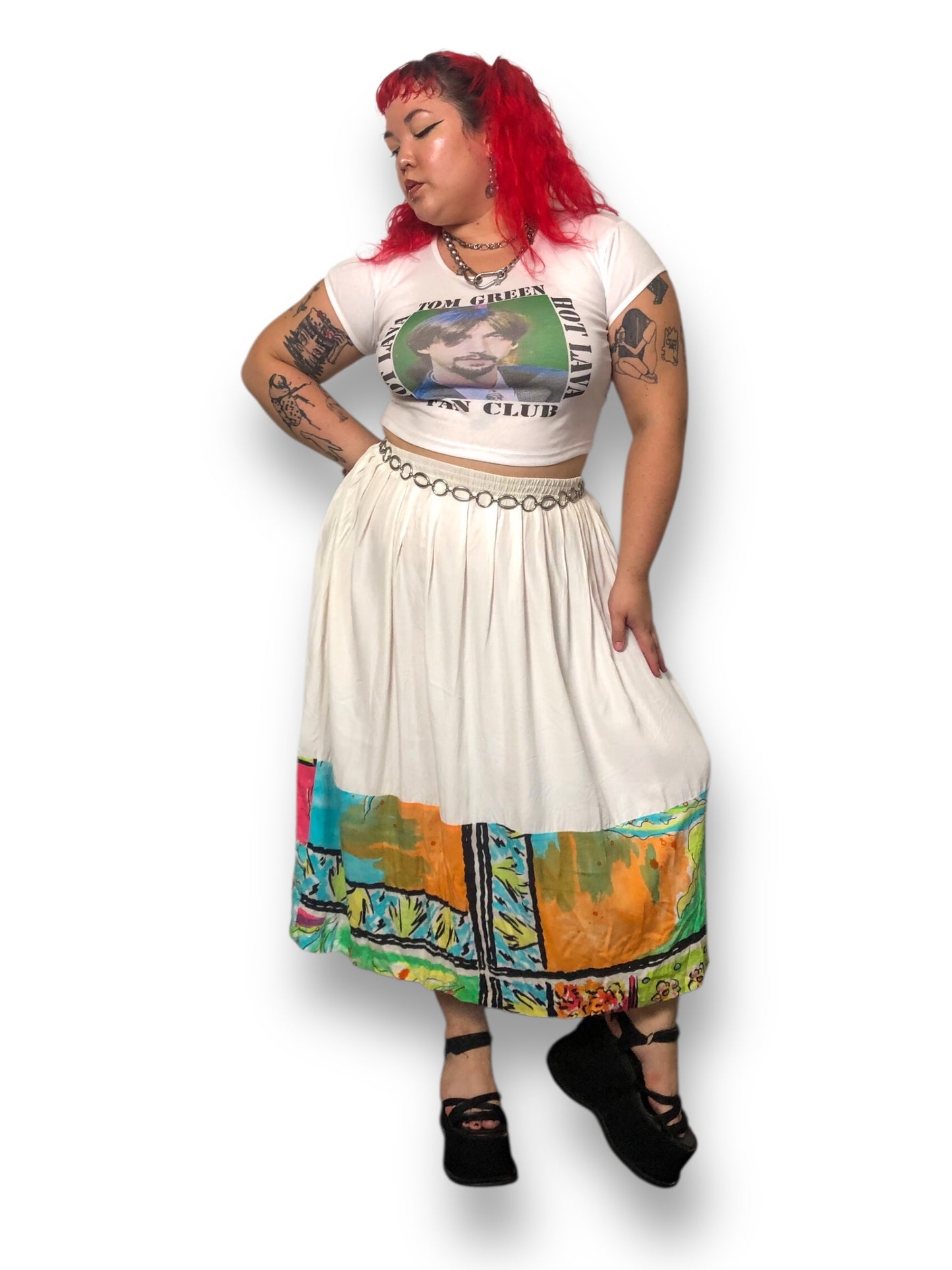 80’s/90’s August Max Woman White Retro Midi Skirt (XL/2X)